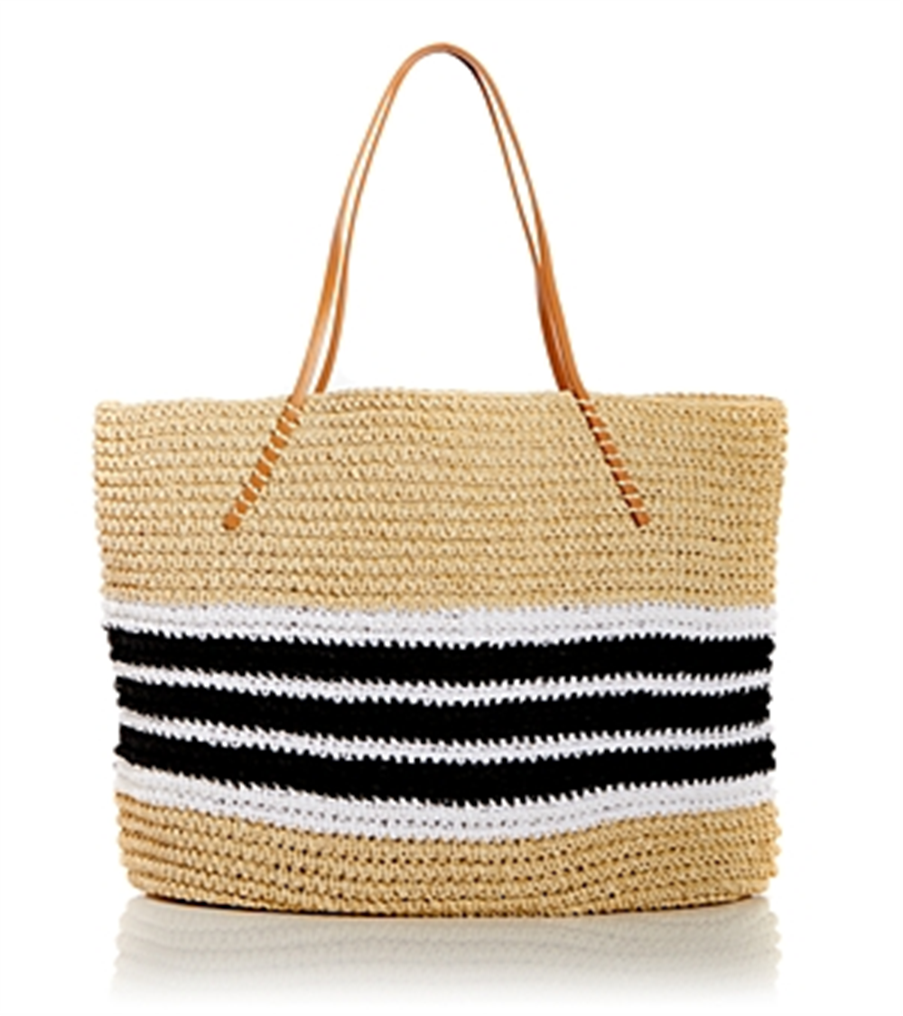 Aqua Women's Trio Striped Straw Tote Bag Natural