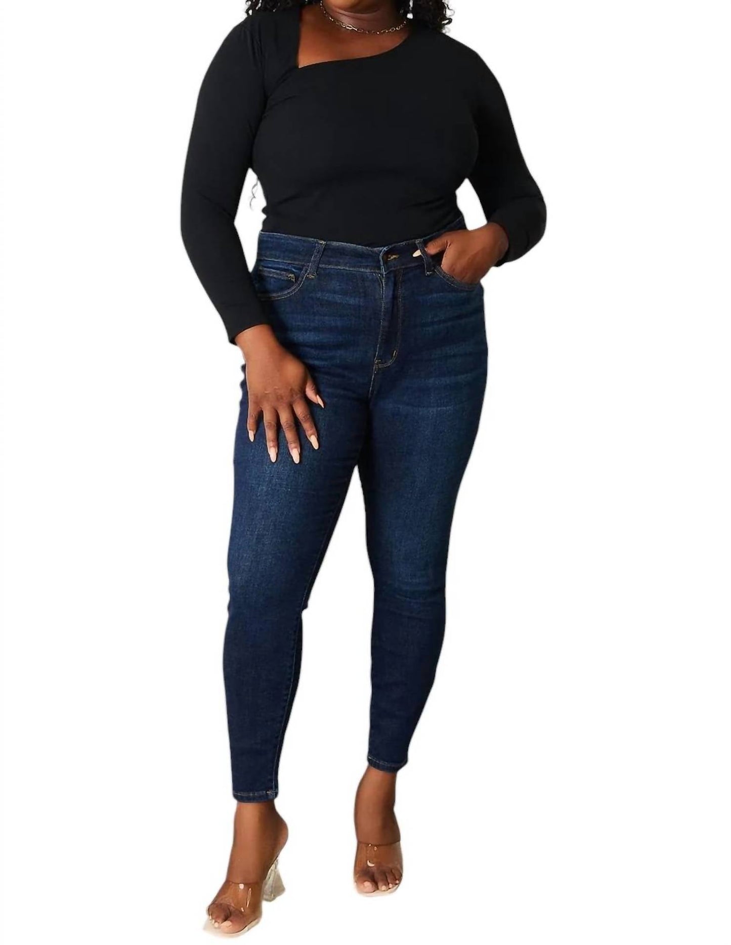 Basic Bae - Asymmetrical Neck Long Sleeve Top