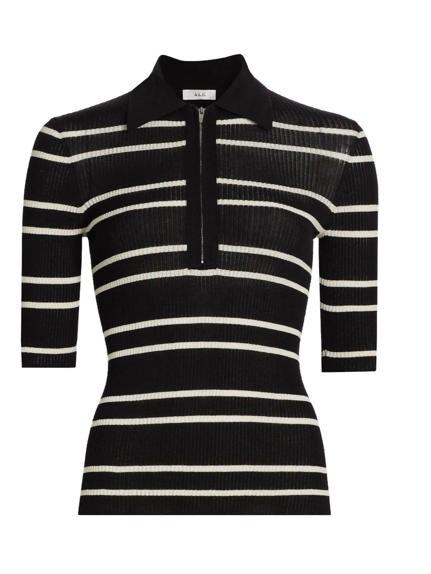 A.L.C. - Striped Cotton Knit Polo Shirt