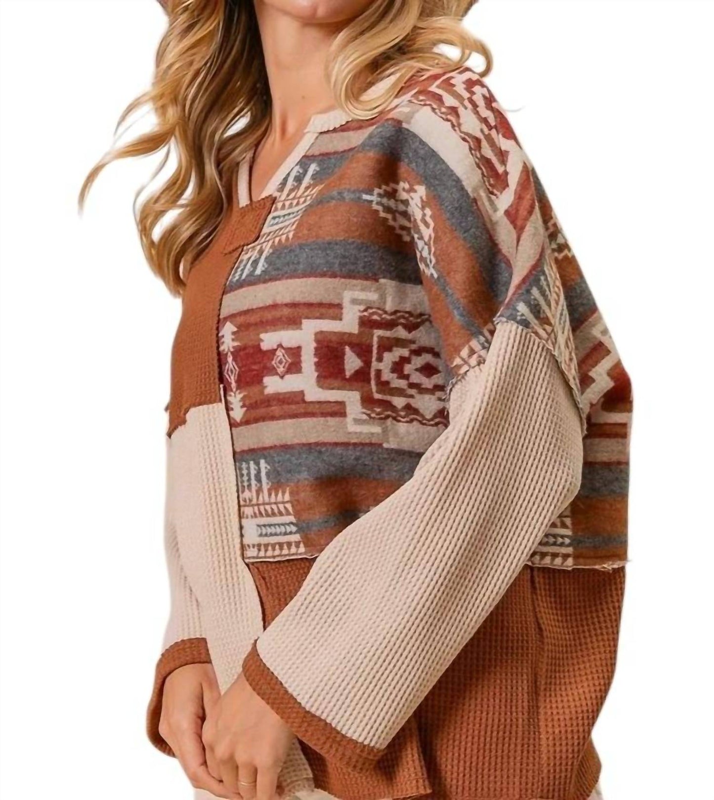 Bibi - Aztec Color Block Thermal Top - Plus