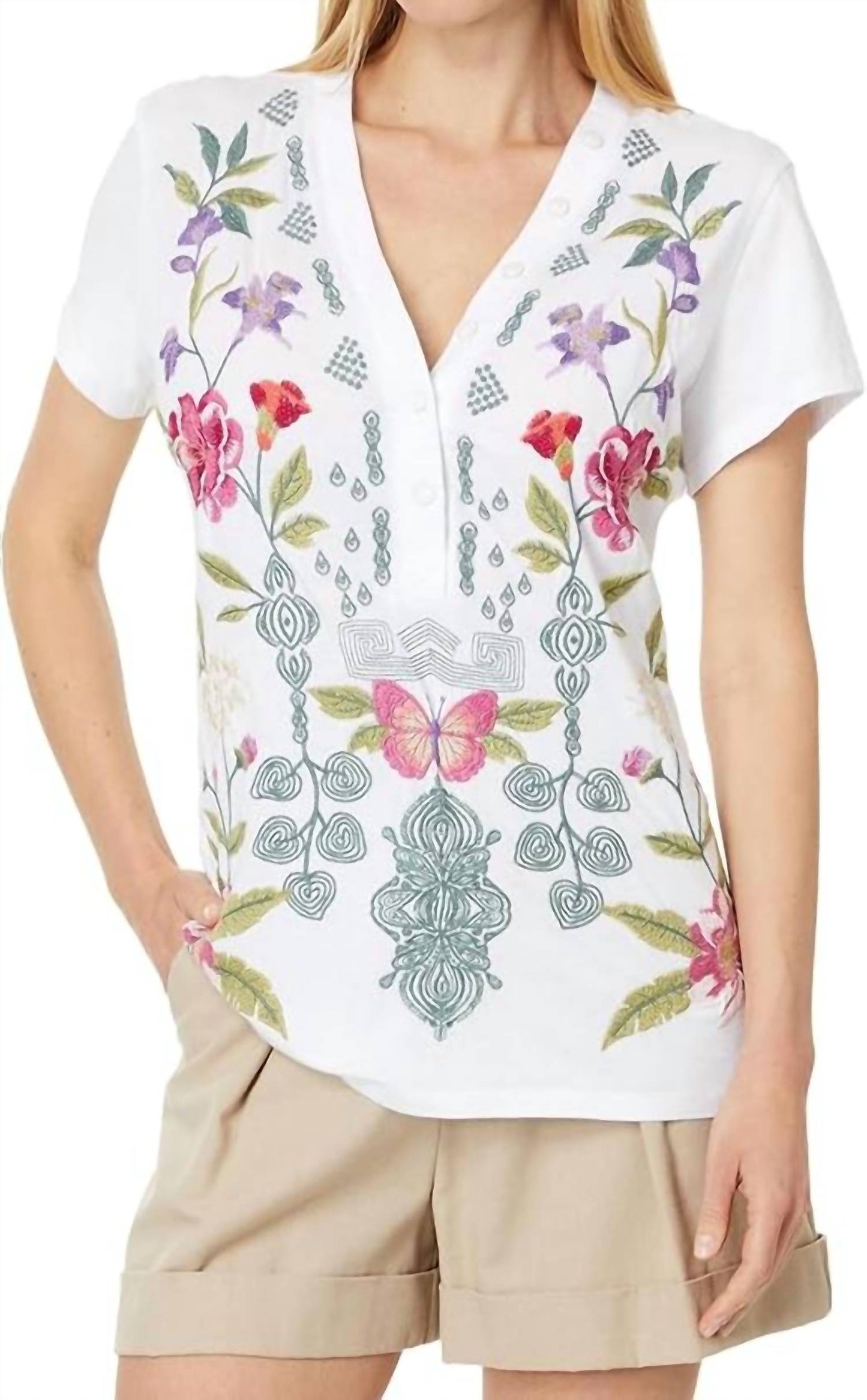 Johnny Was - Dacie Button Neck Knit Tee