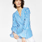 Bar Iii Women's Striped Smocked-Cuff Top, Deep Aqua/blanc