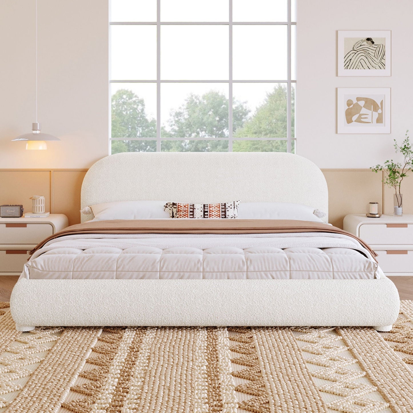 Upholstered Simple Modern Bedroom Bed With Curved Headboard