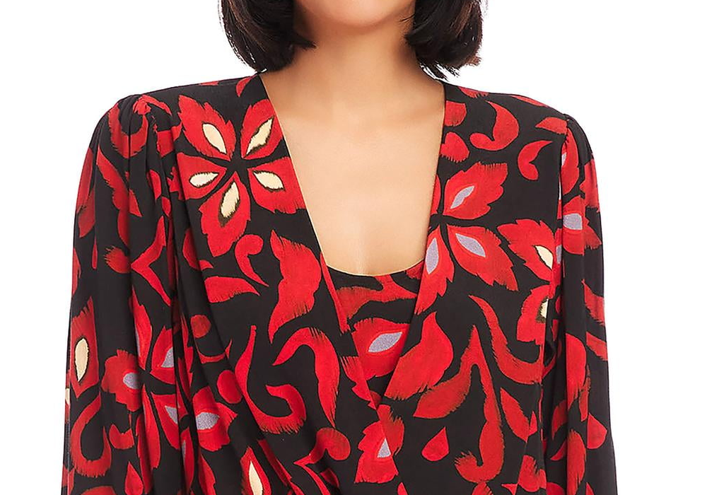 केरेन केन प्रिंटेड क्रॉसओवर टॉप रेड