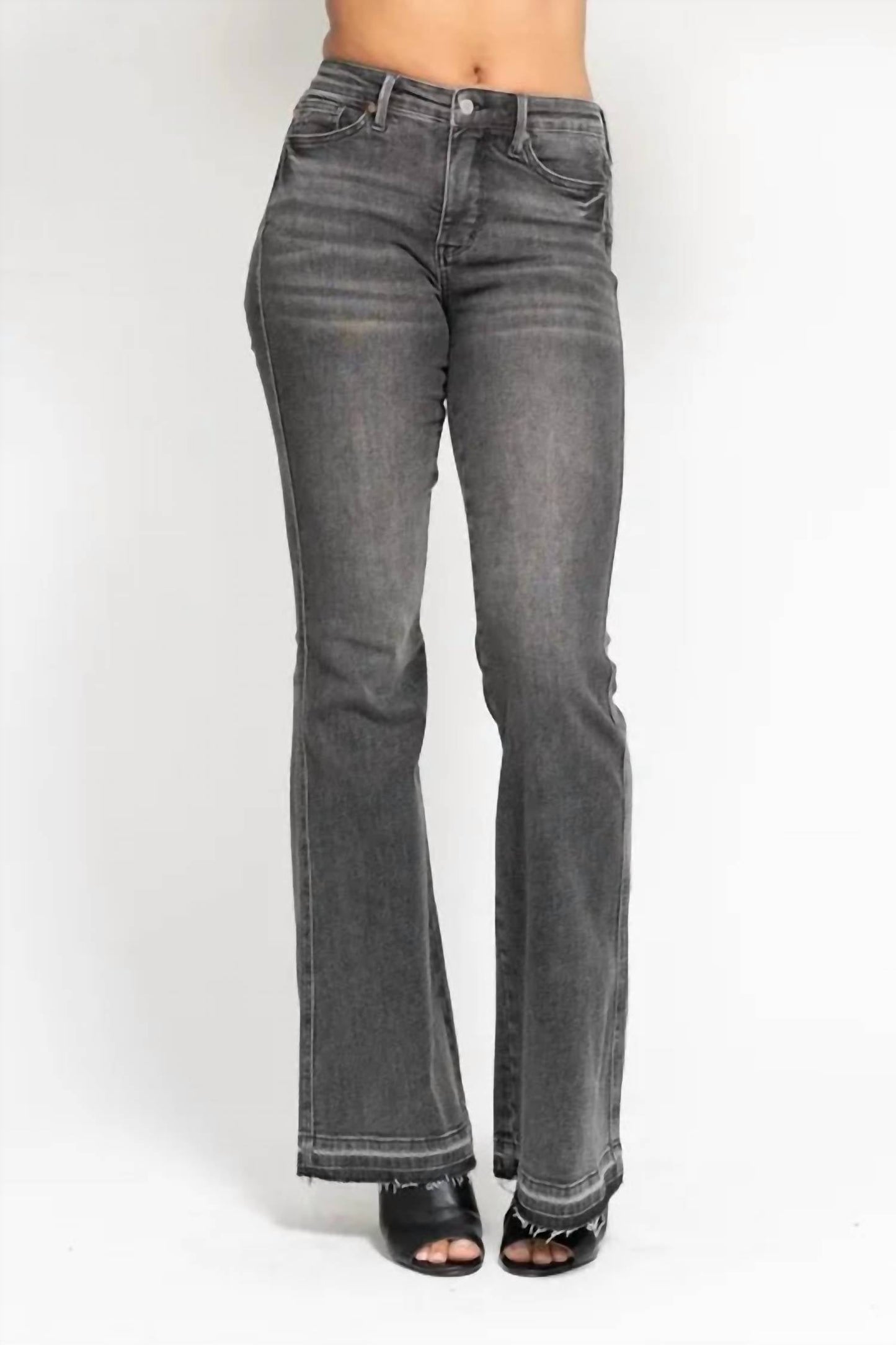 Judy Blue - Full Size Midi Rise Tummy Control Release Hem Flare Jeans