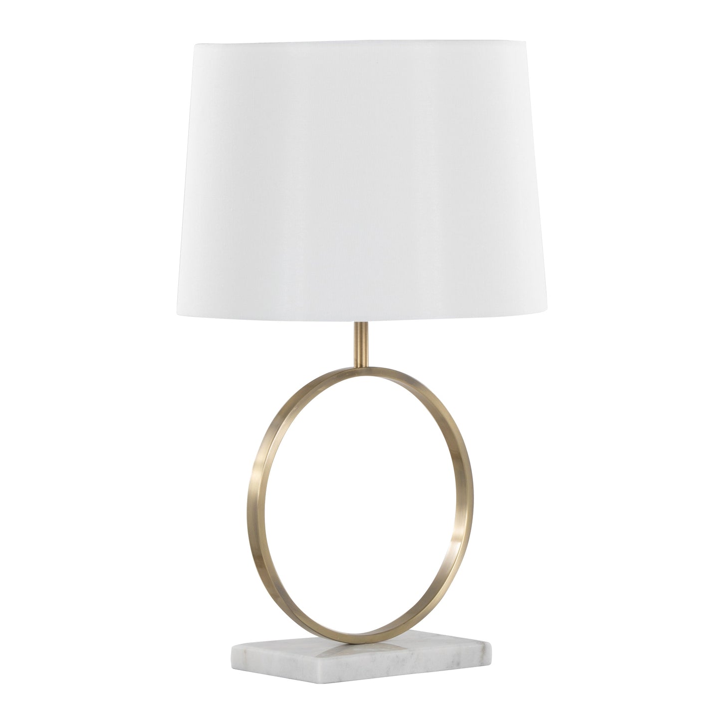 Moon Contemporary Table Lamp in White Marble, Gold Metal and White Shade
