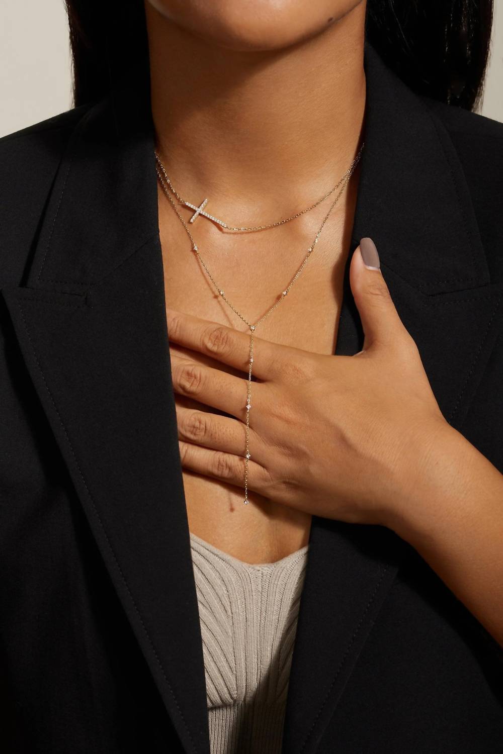 Eklexic - Women's Horizontal Cubic Zirconia Cross Necklace