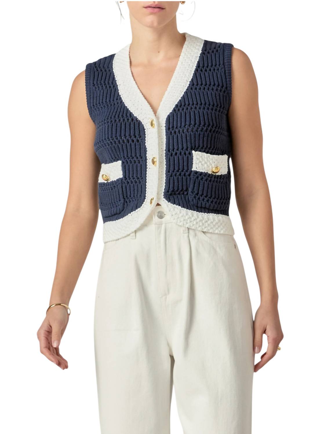 2.7 August Apparel - Contrast Sleeveless Knit Vest