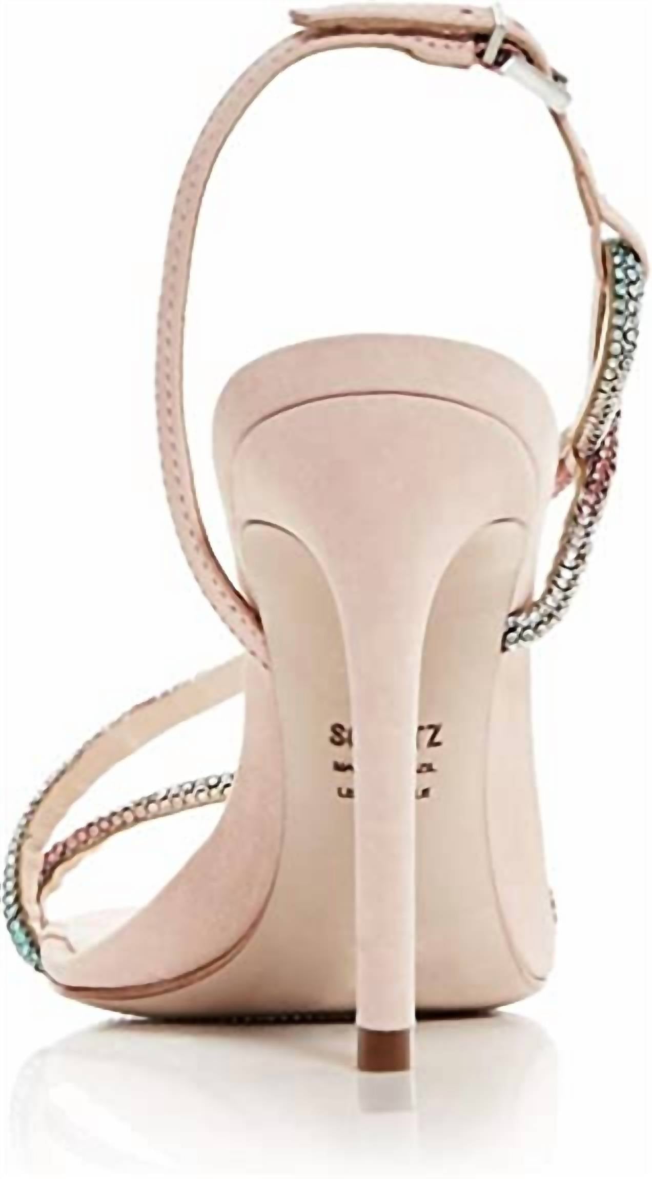 Schutz - Women's Gaela Nubuck Pink Slip On Embellished Buckle Strap High Heel Sandals