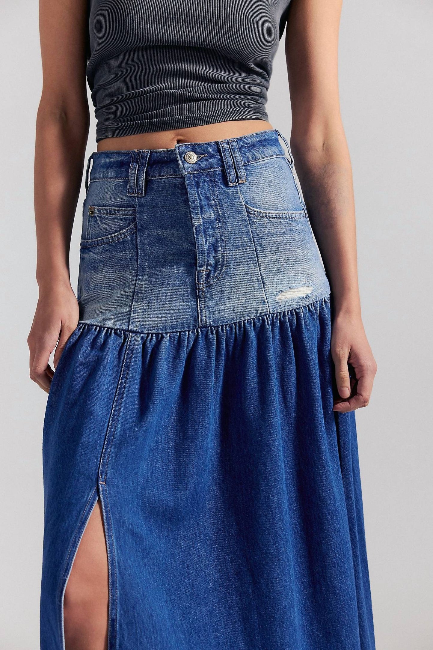 Free People - Good Company Mixed Denim Maxi Skirt