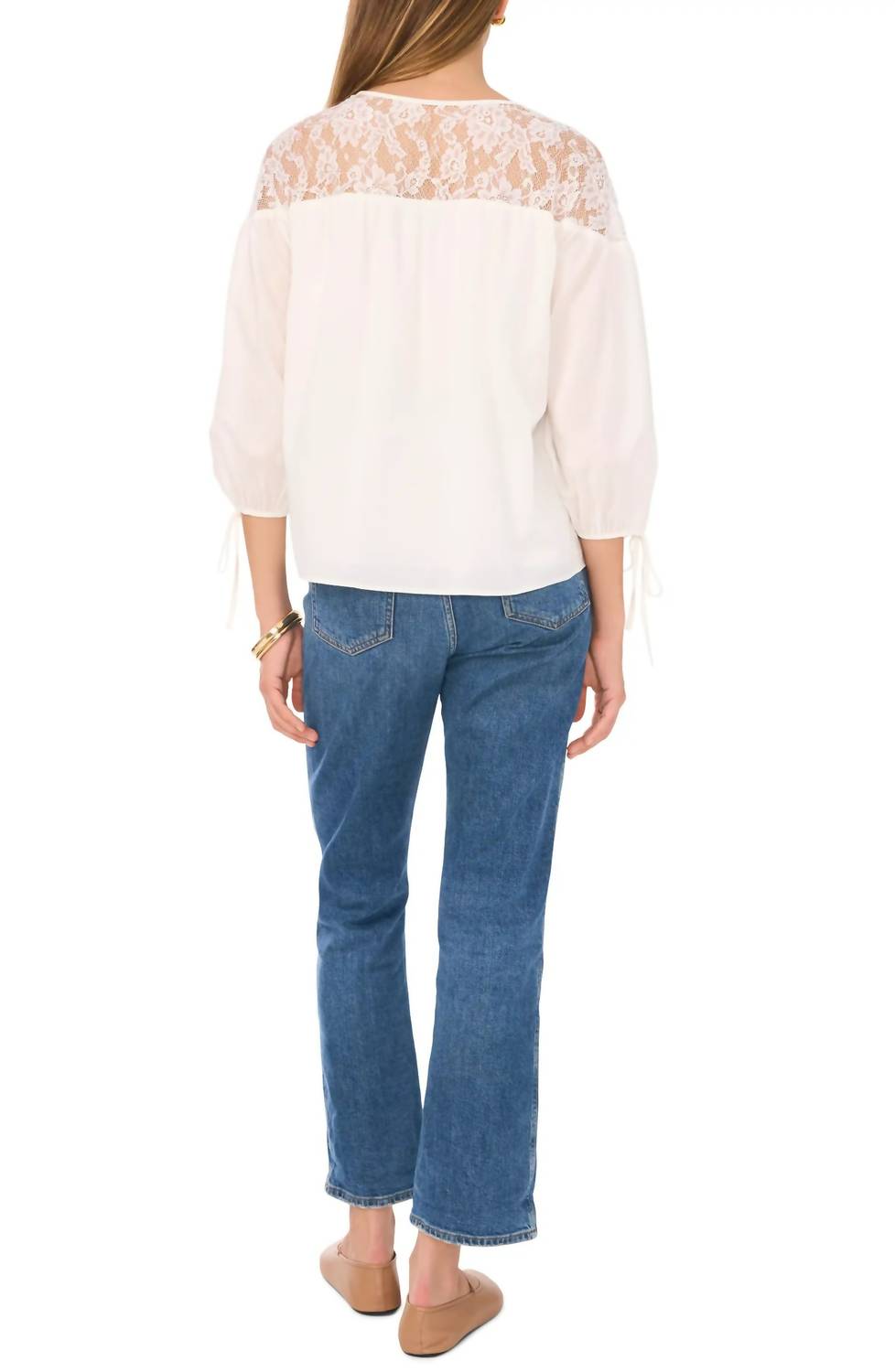 1.State - Lace-yoke 3/4-sleeve Top