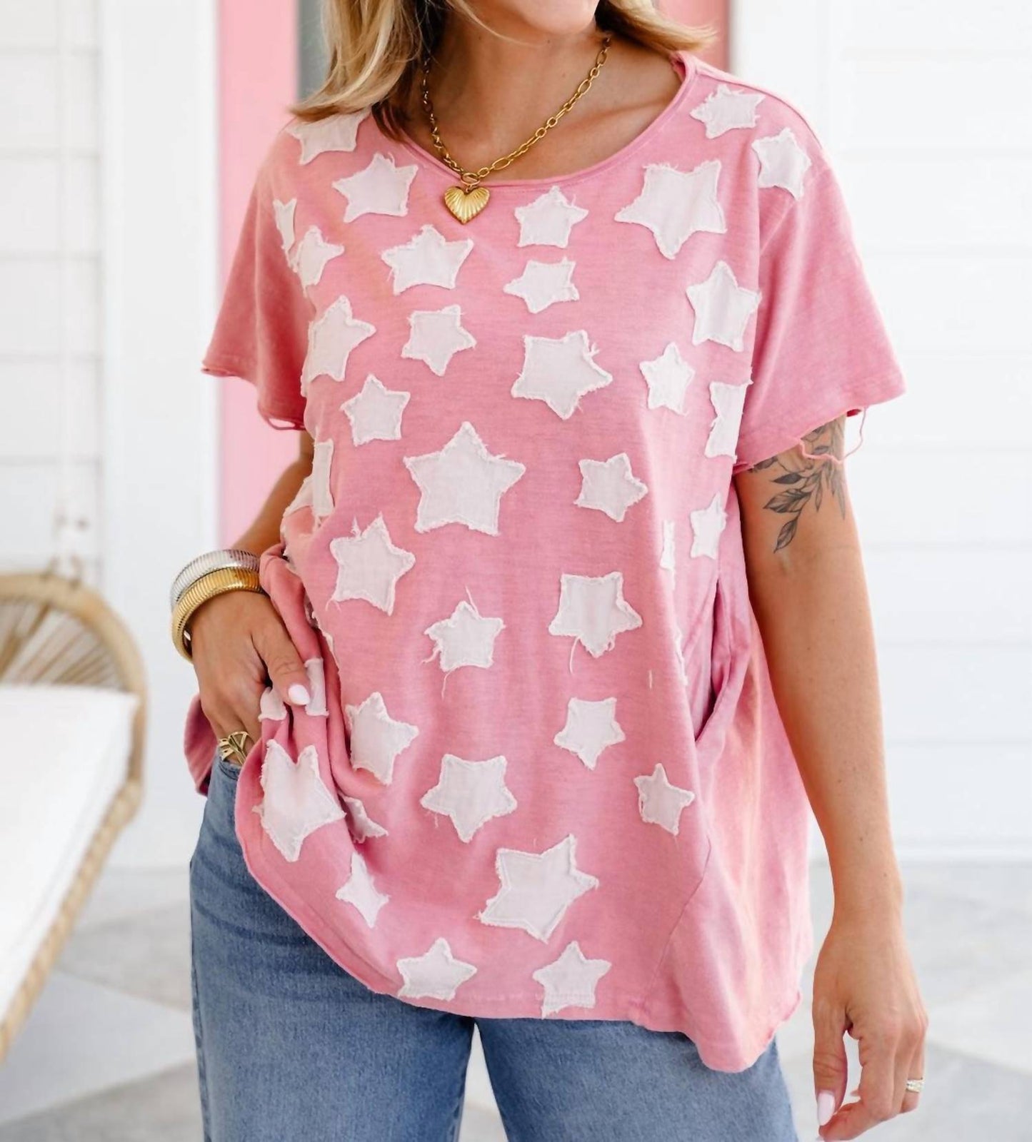 Blue Velvet - Star Patch Short Sleeve Top