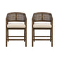 Wooden Frame Counter Stool with Rattan Back - Set of 2