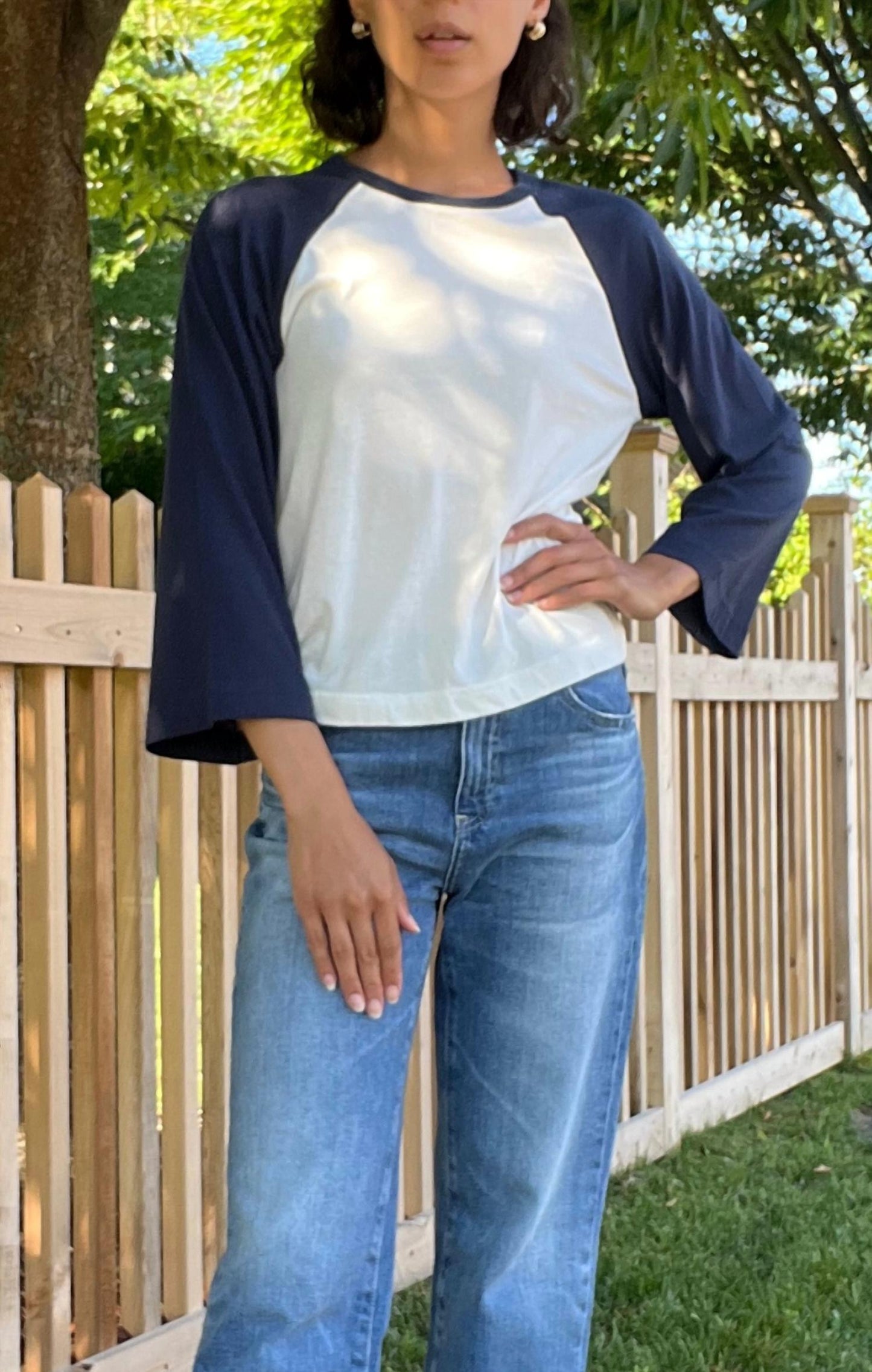 Bobi - Color Block Crew Neck Raglan Top