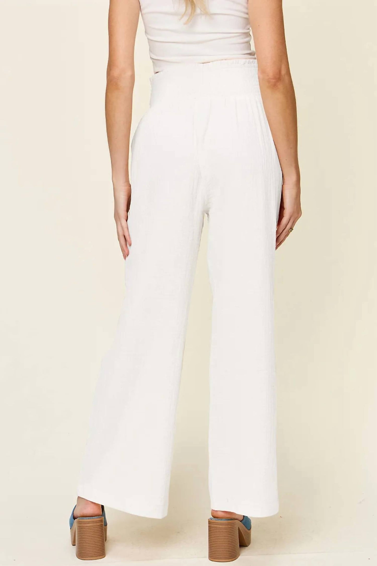 Double Take - Women's Full Size Texture Smocked Waist Wide Leg Pants