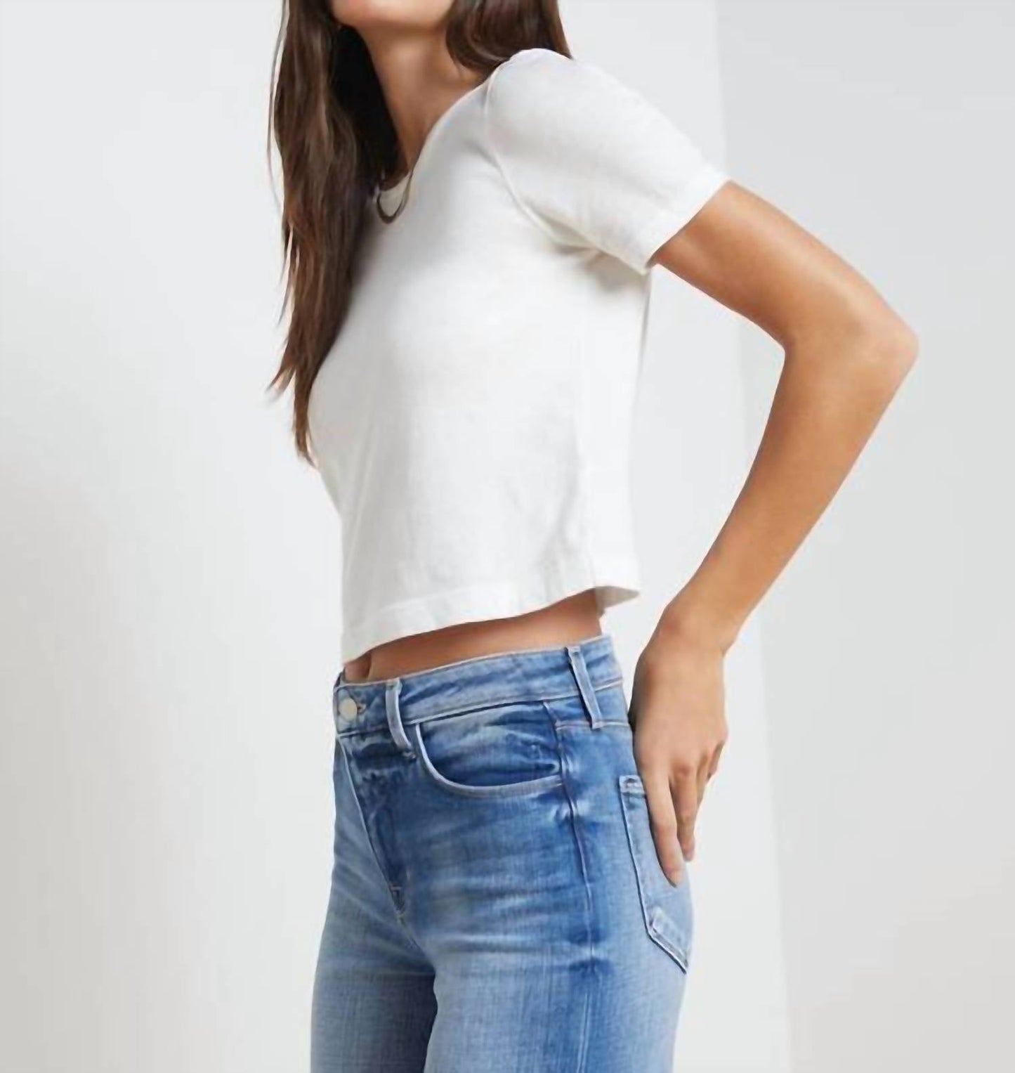L'Agence - Velvet Donna Cropped Crew Neck Tee