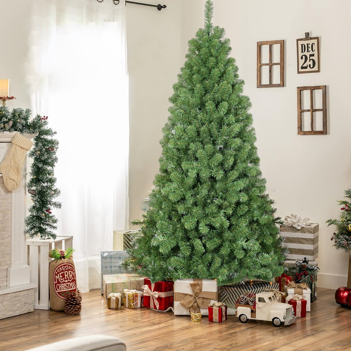 8ft Full & Lush Artificial Christmas Tree – 1430 Tips, Memory Wire, Hinged, Green