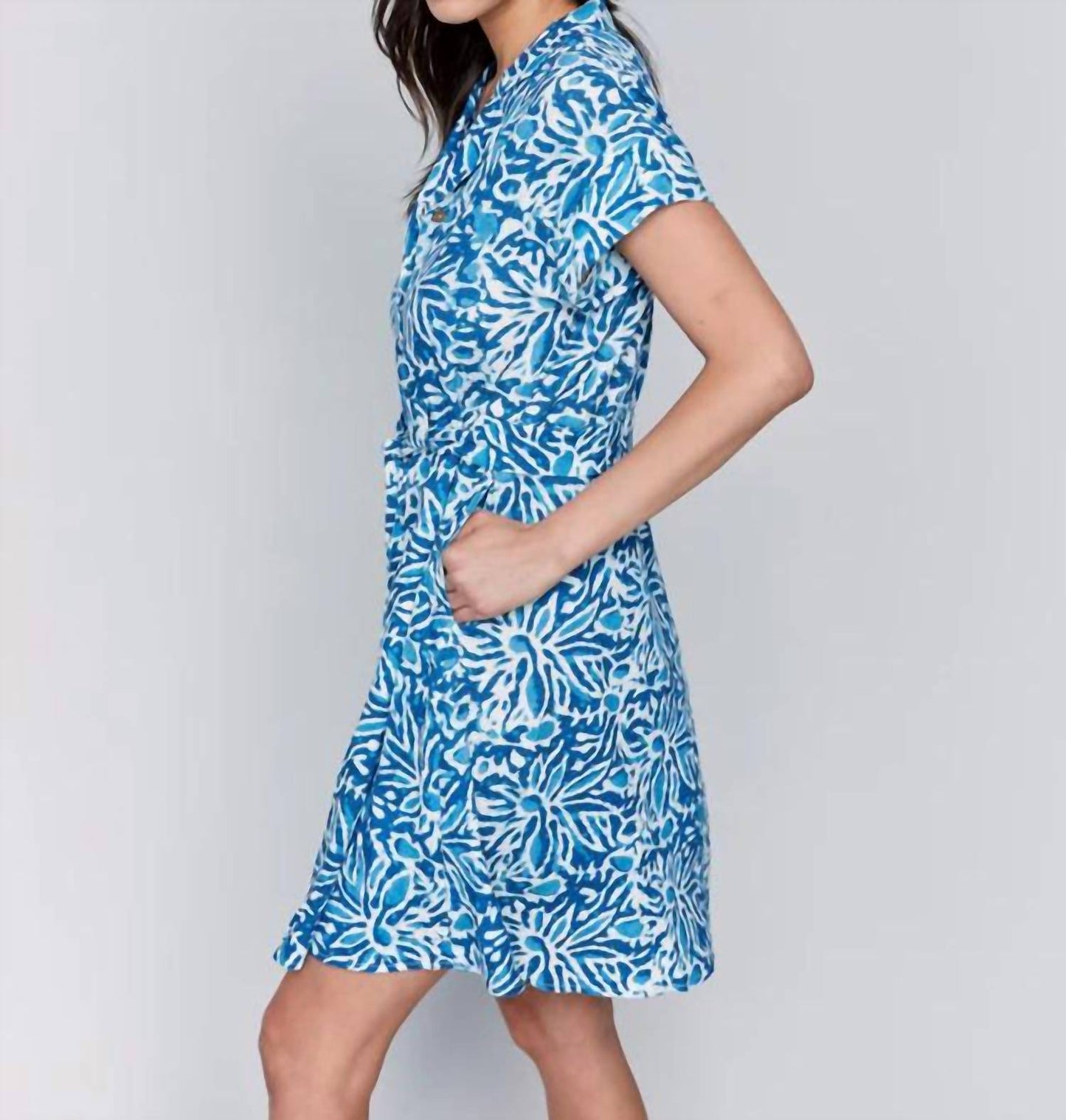 Charlie B - Linen Blend Short Sleeve Button-front Dress