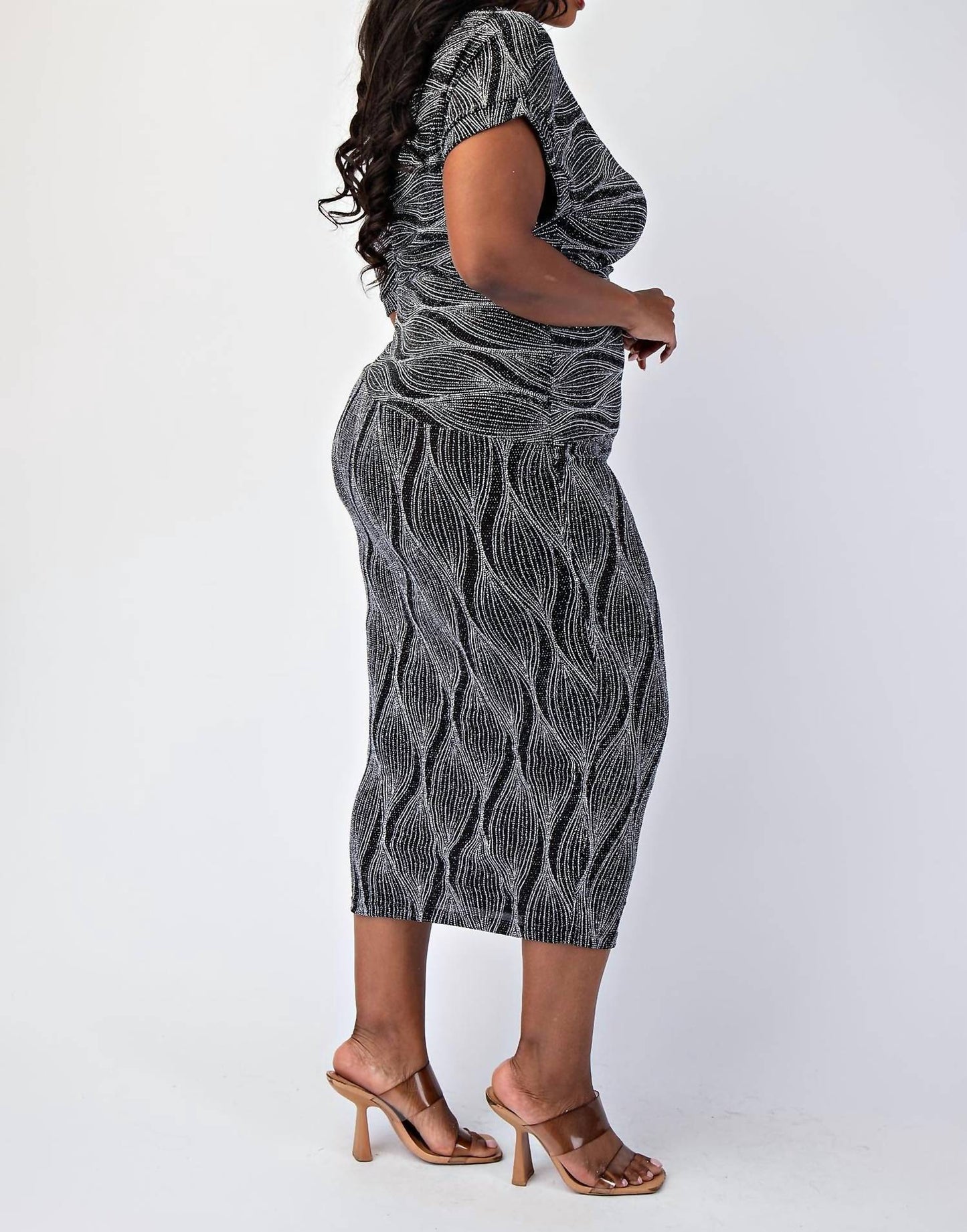 The Curve La - Plus Size Glitter Knit Off Shoulder Knit Midi Dress