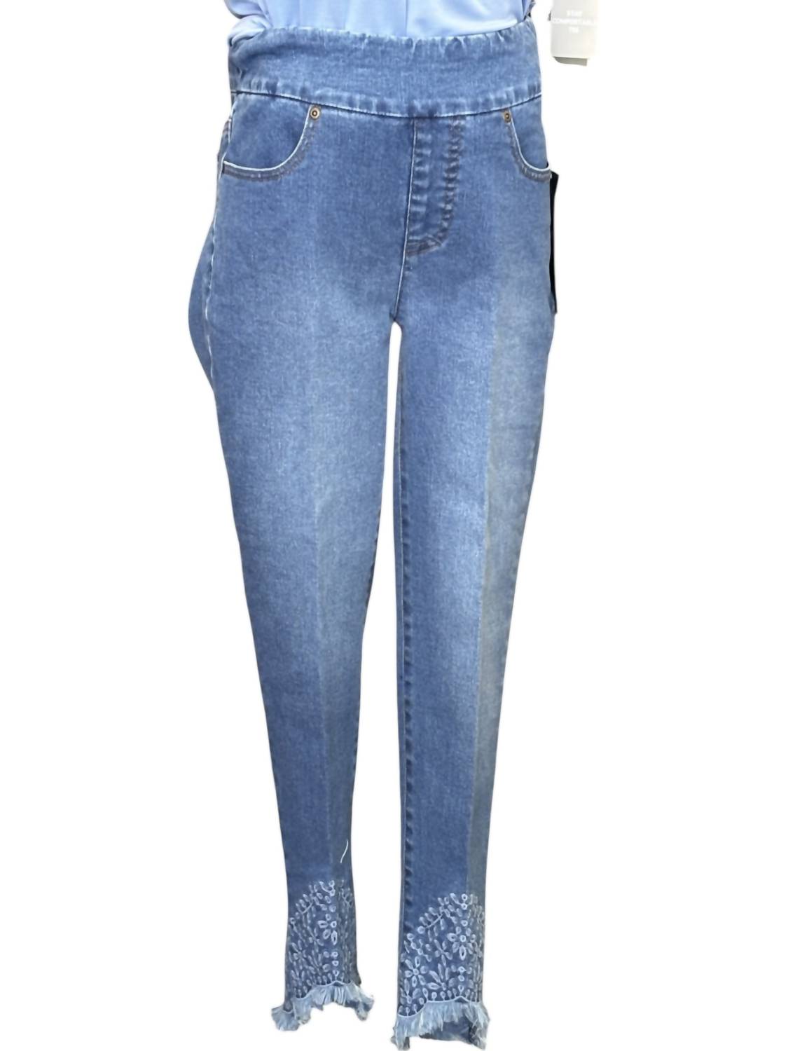 Slimsation By Multiples - Embroidered Scallop Hem Jean