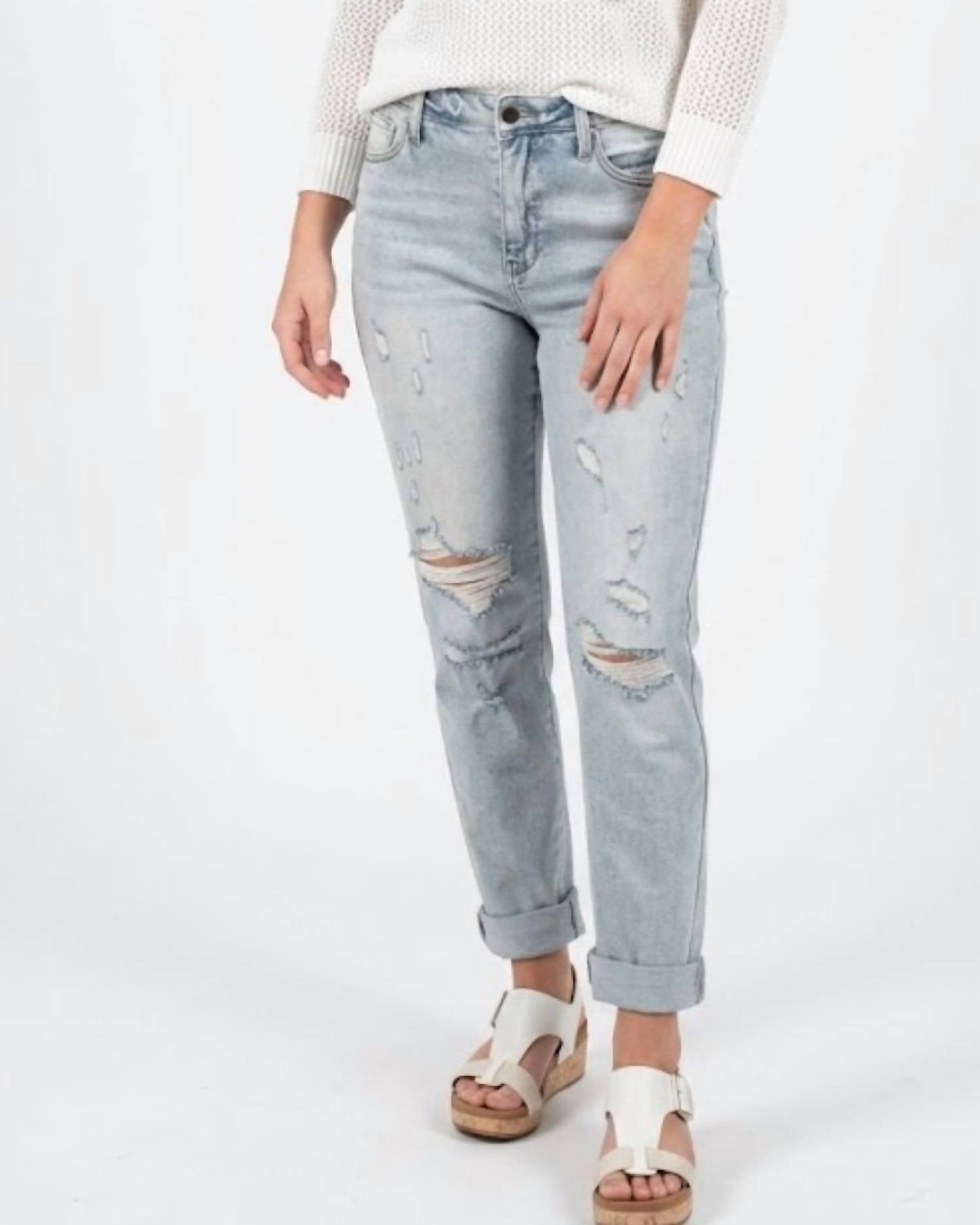 Judy Blue - Tatum Mid Rise Repair Stitch Distressed Boyfriend Jeans