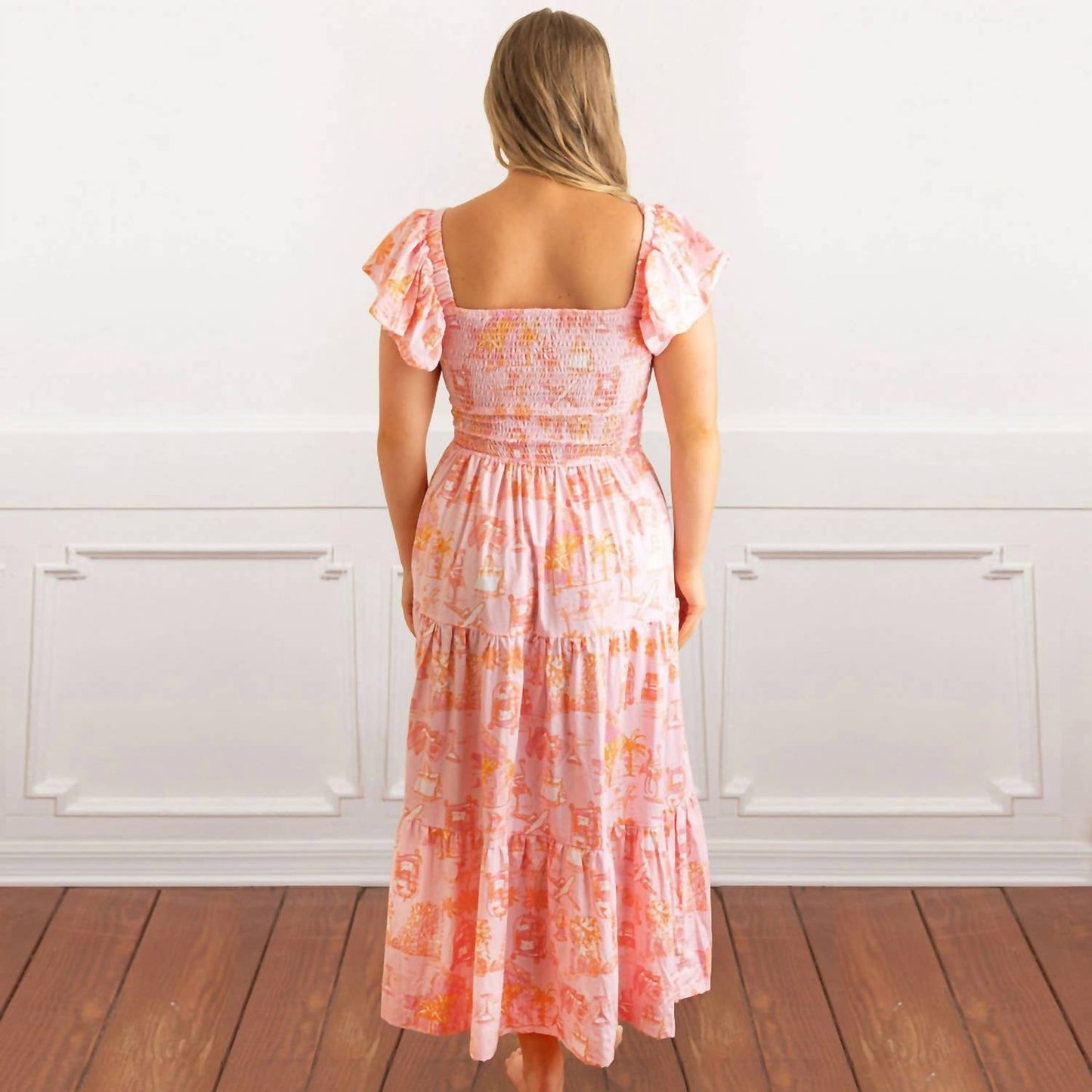 8 Oak Lane - Smocked Flutter Sleeve Maxi Dress