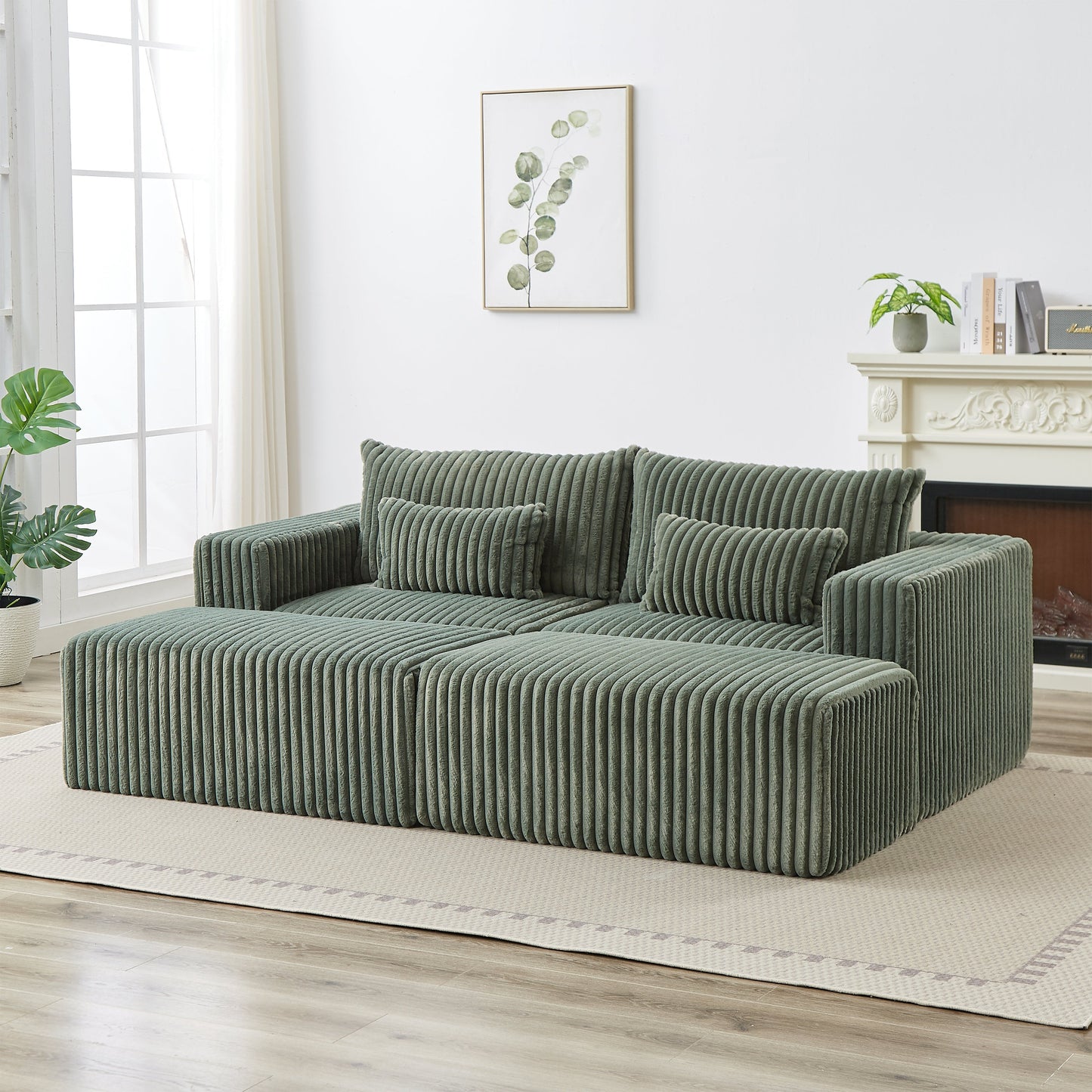 87' Oversized Sectional Lounge Chaise with Plush Corduroy Fabric