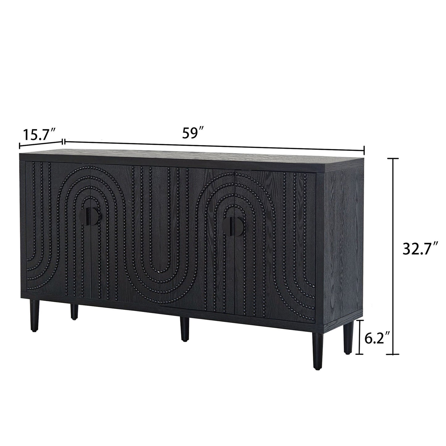 Modern Black Sideboard Cabinet with Nailhead Accents