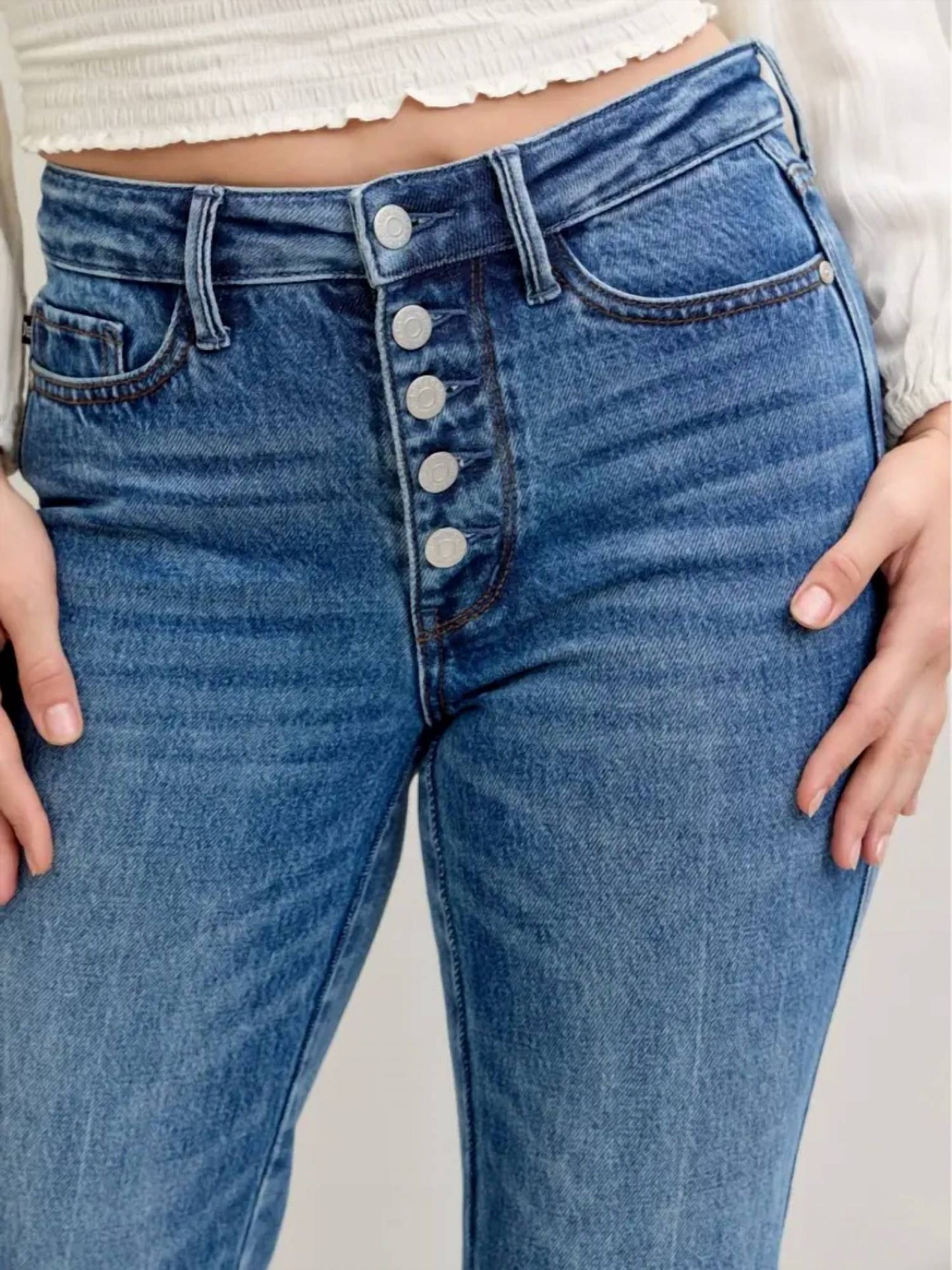 Judy Blue - Mid Rise Slim Straight Rigid Magic Button-fly Jeans