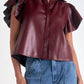 Elan - Flutter Sleeve Faux Leather Top
