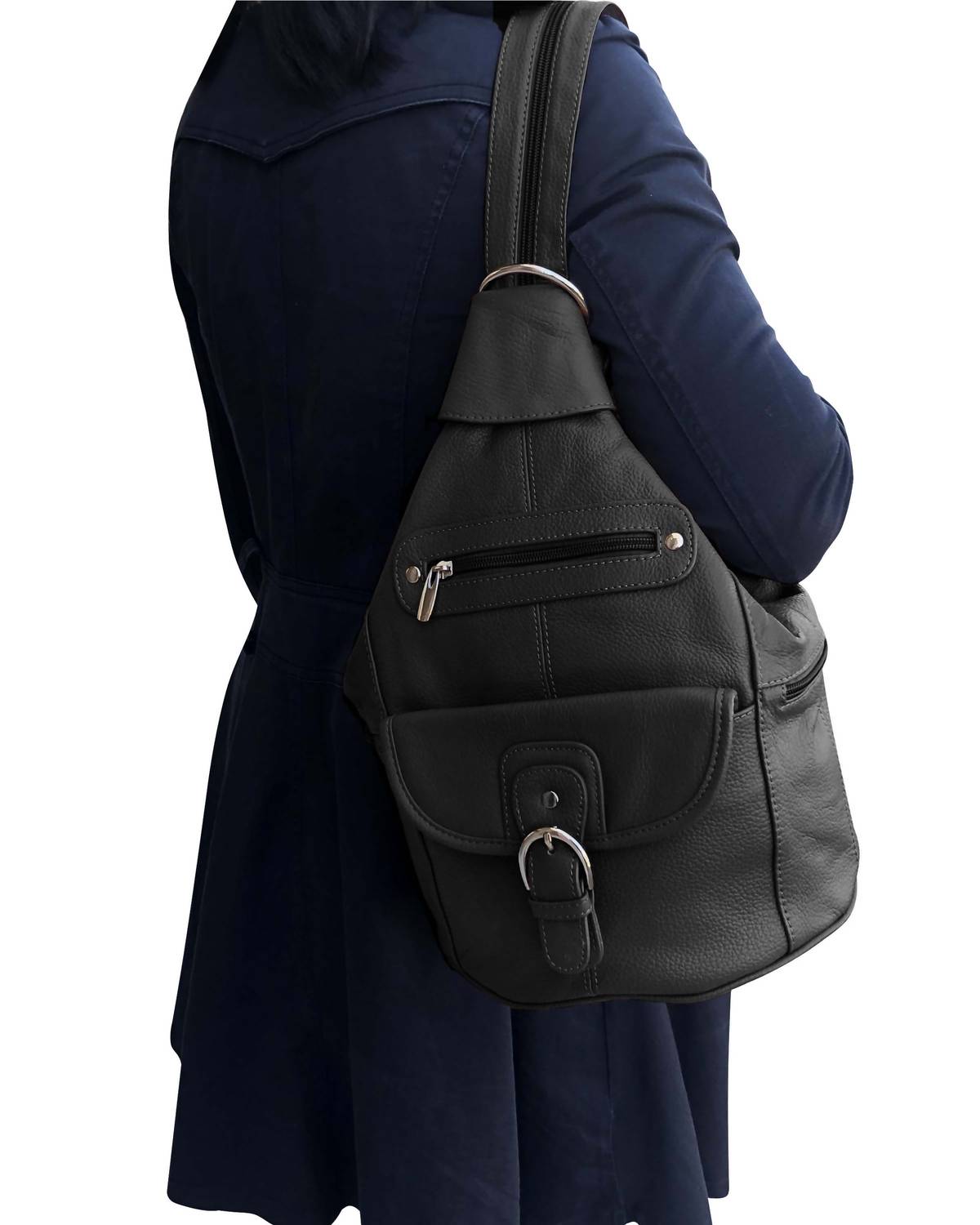 Roma Leathers - Women's Leather Backpack With Multi Compartments