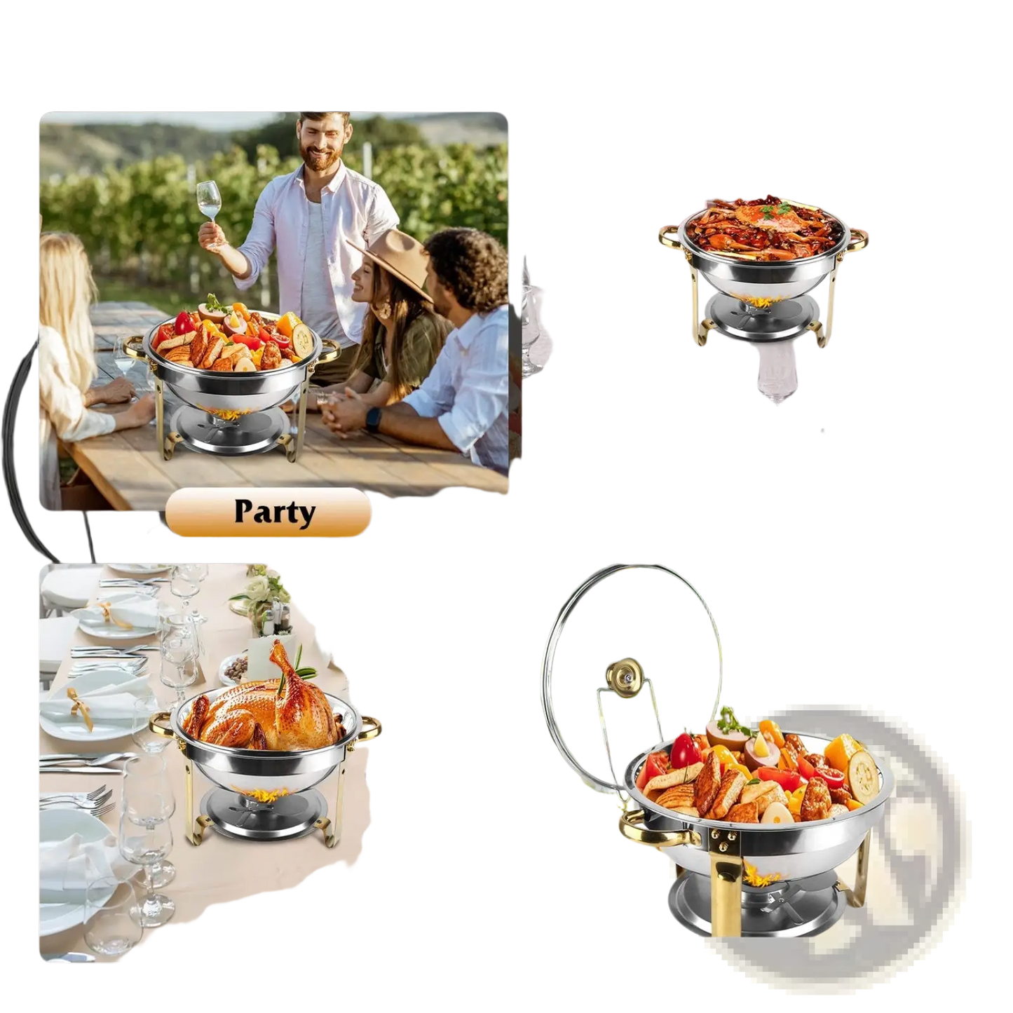 4pcs Round Chafing Dish Buffet Set 4.76qt Stainless Steel