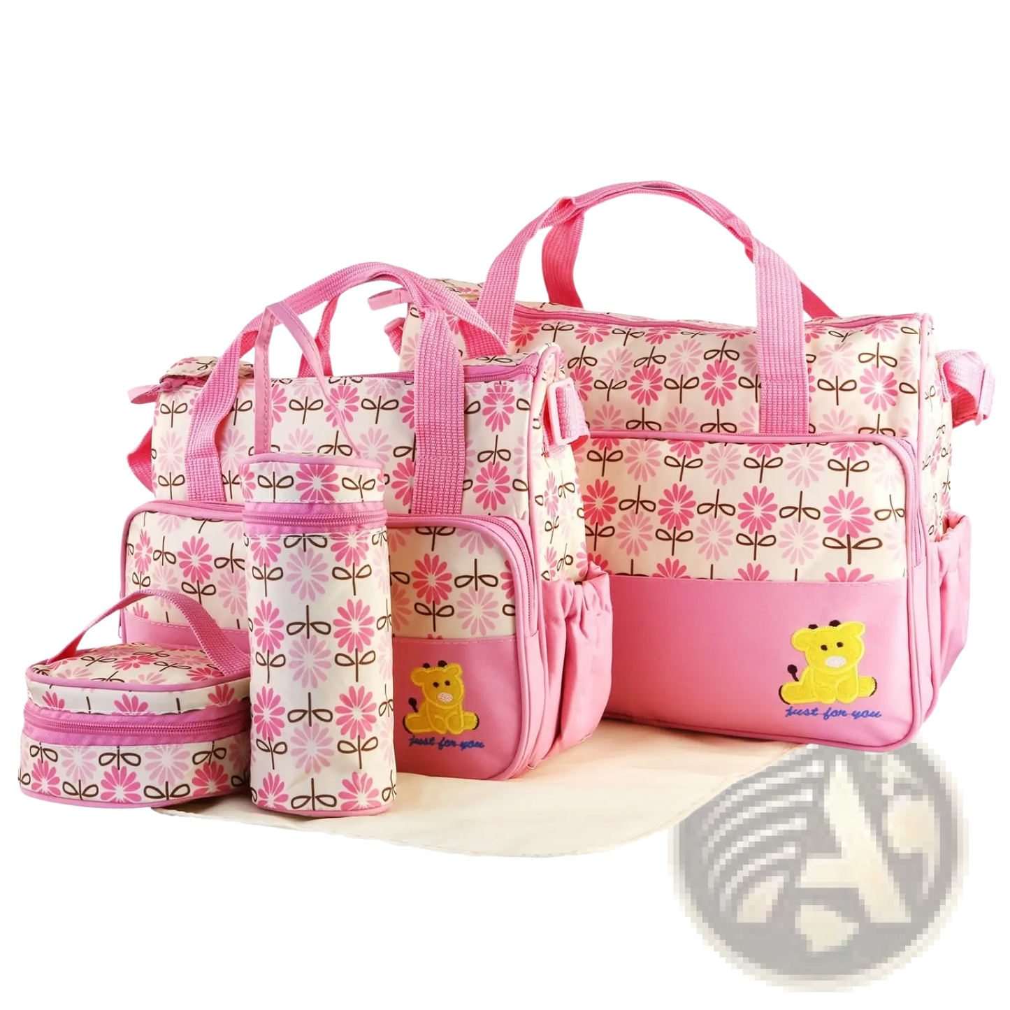 5-piece Floral Water-resistant Baby Diaper Bag Travel Set