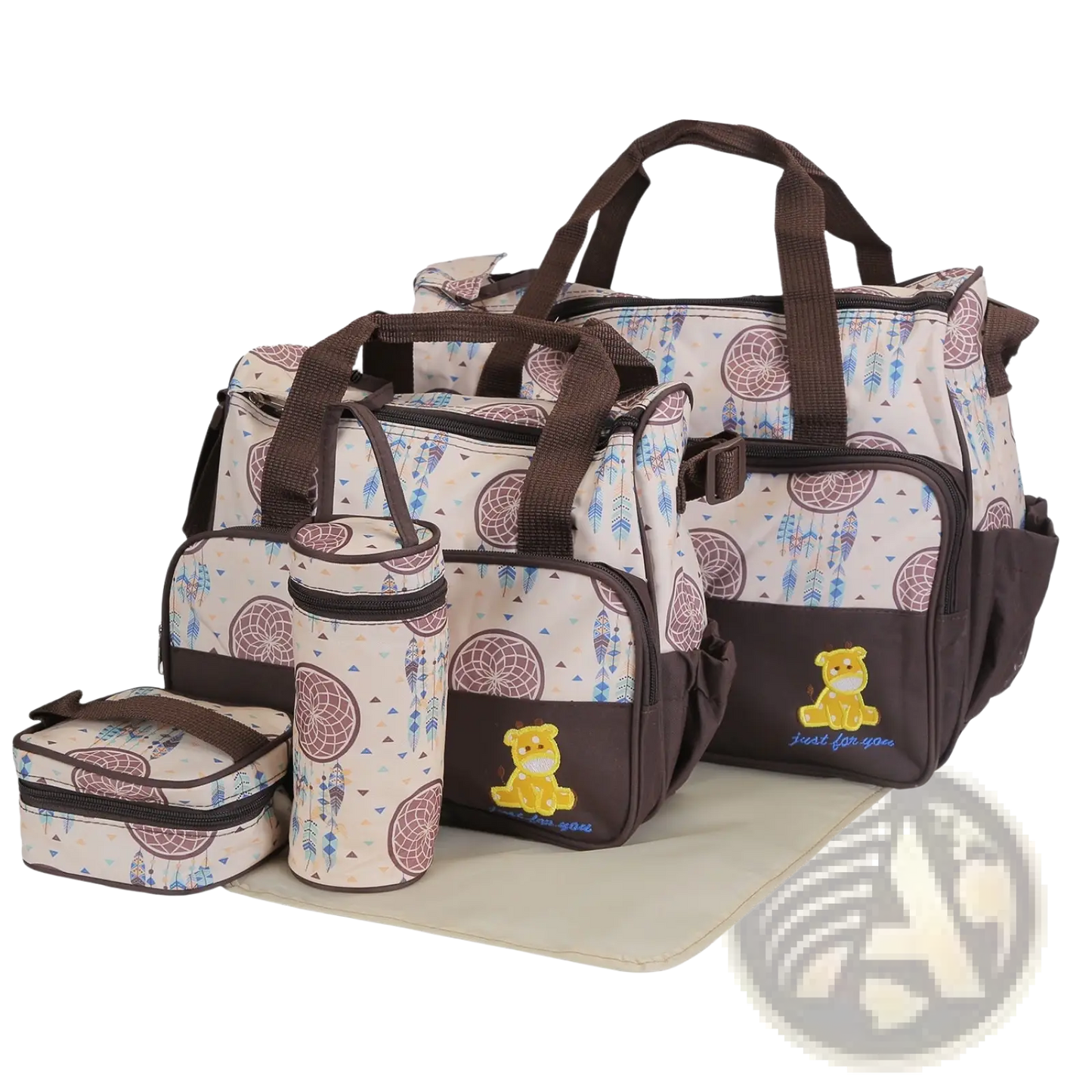5 Piece Patterned Baby Diaper Bag Set with Travel Accessories