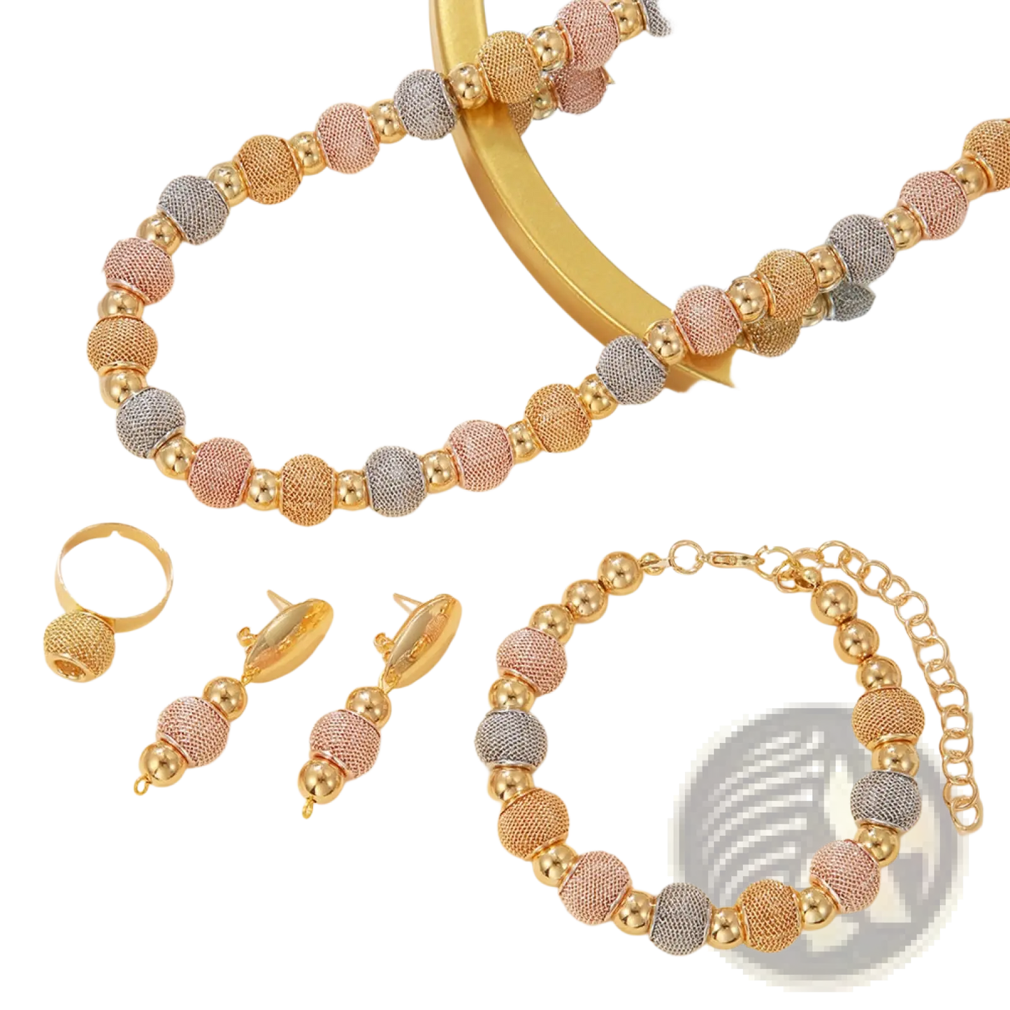 5-piece Tri-tone Metallic Beaded Jewelry Set