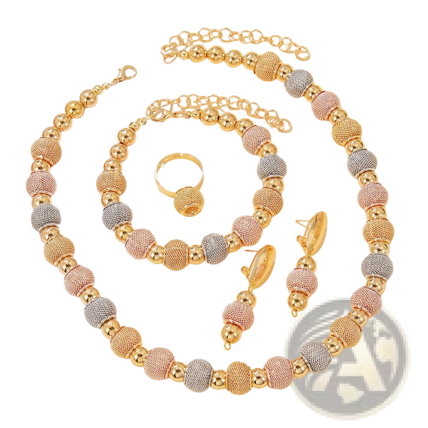 5-piece Tri-tone Metallic Beaded Jewelry Set