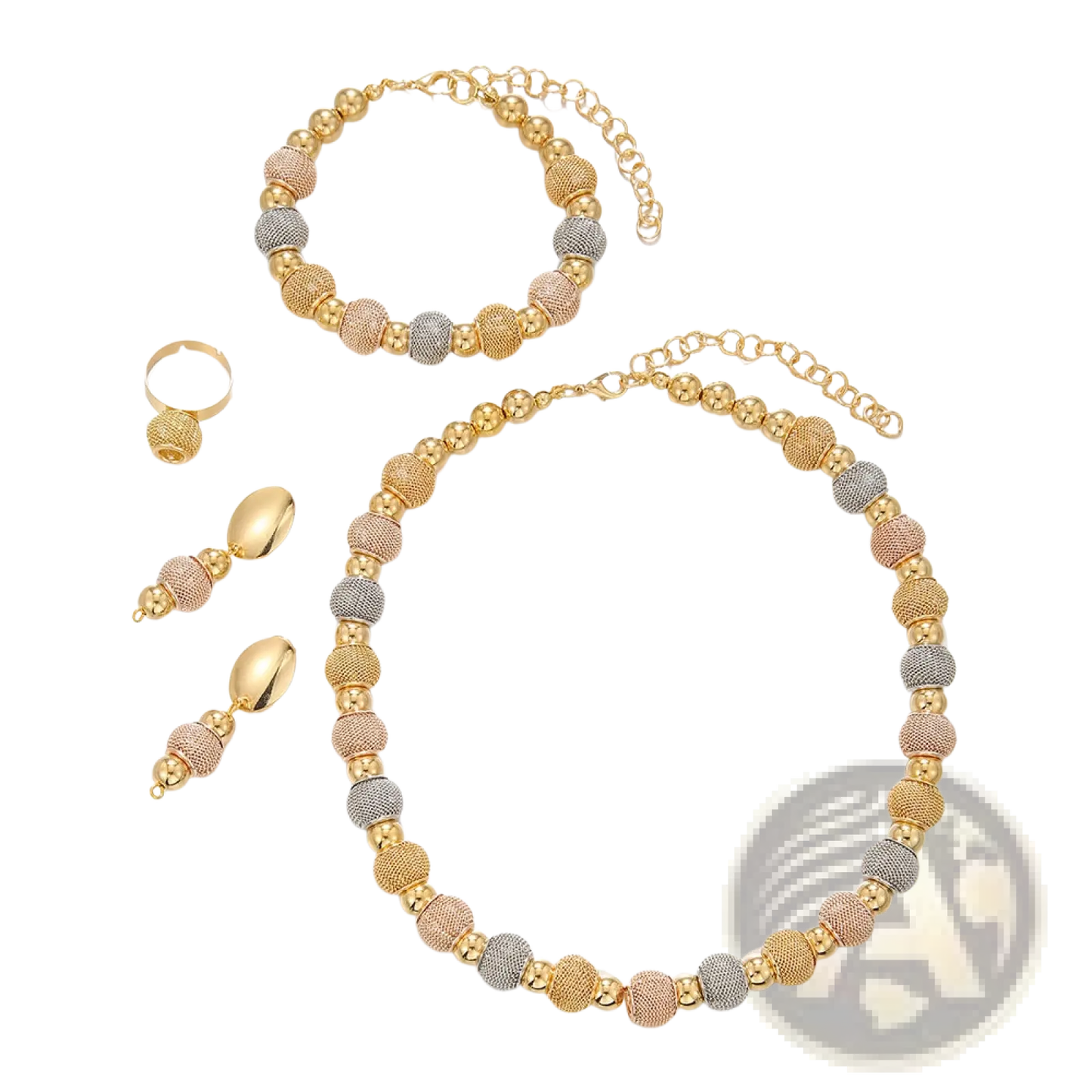 5-piece Tri-tone Metallic Beaded Jewelry Set