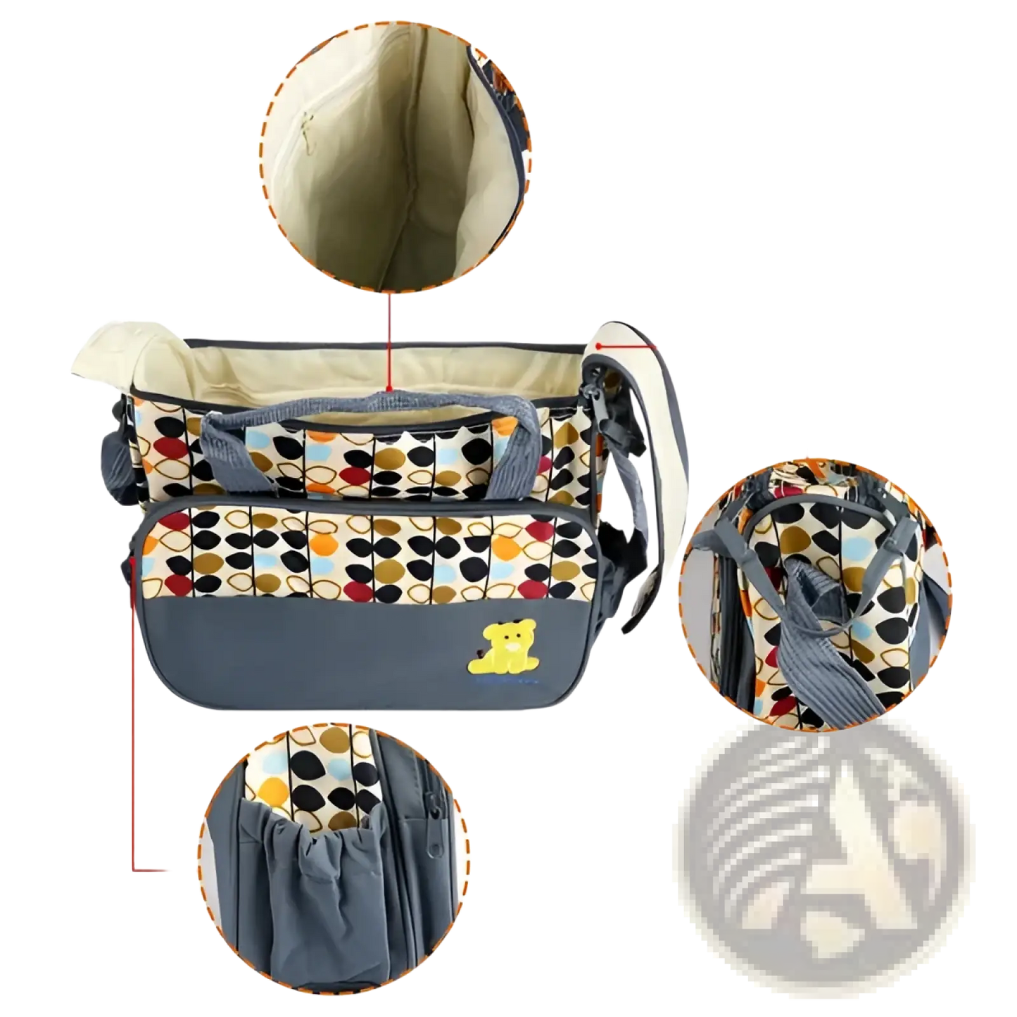 5 Piece Water Resistant Geometric Pattern Diaper Bag Set