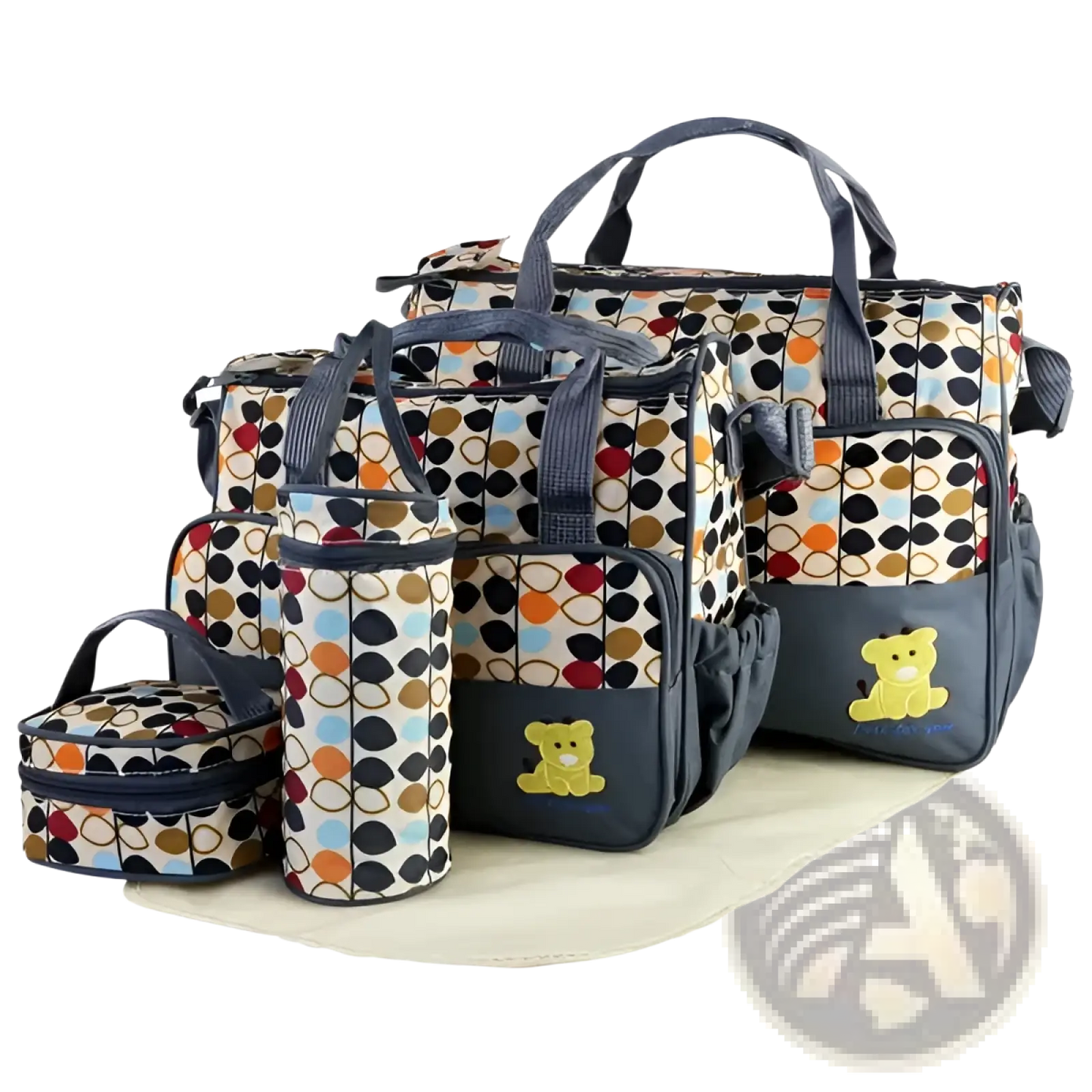 5 Piece Water Resistant Geometric Pattern Diaper Bag Set