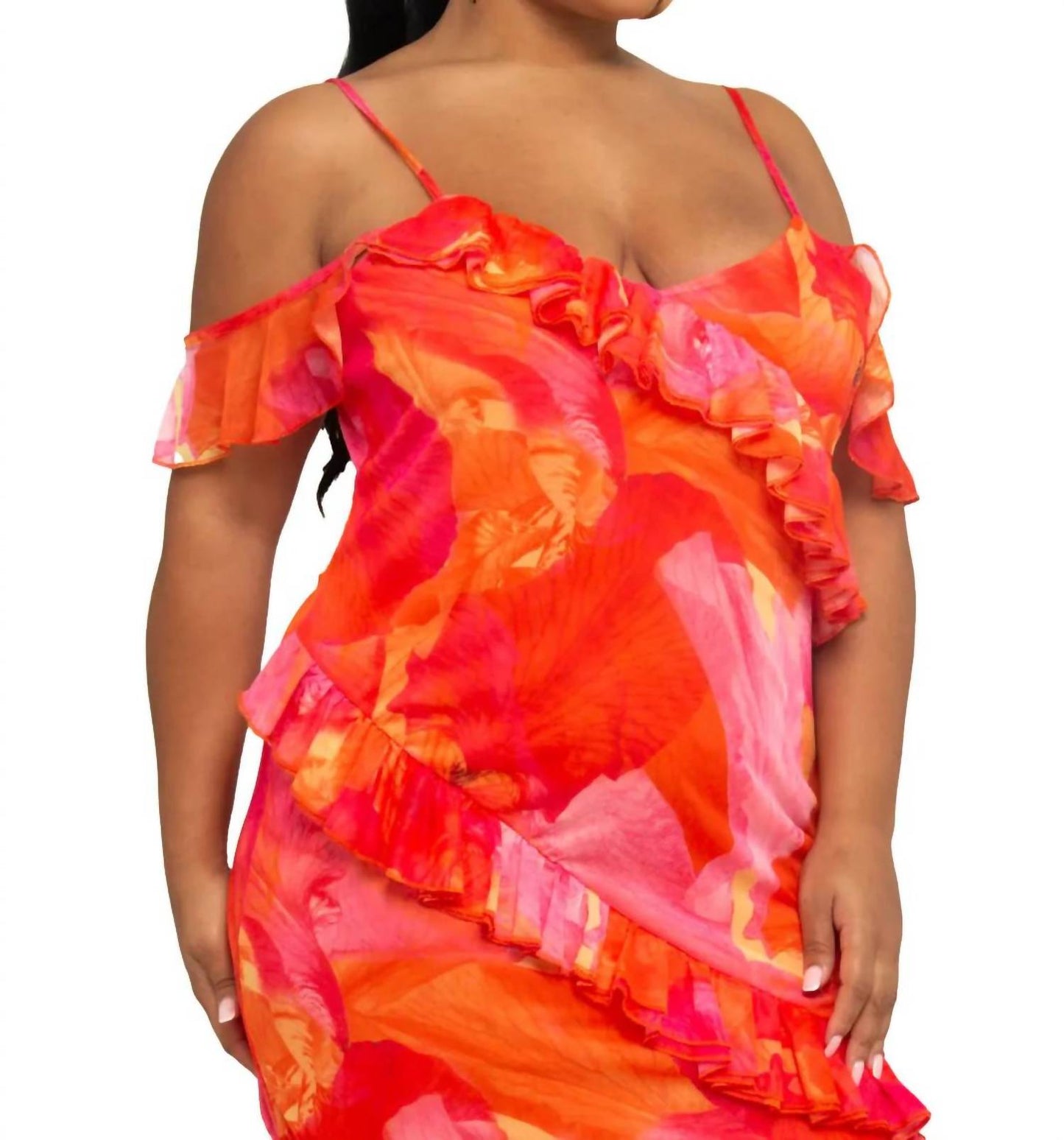 Fashion Szn Curve - Floral Print Mesh Midi Dress - Plus