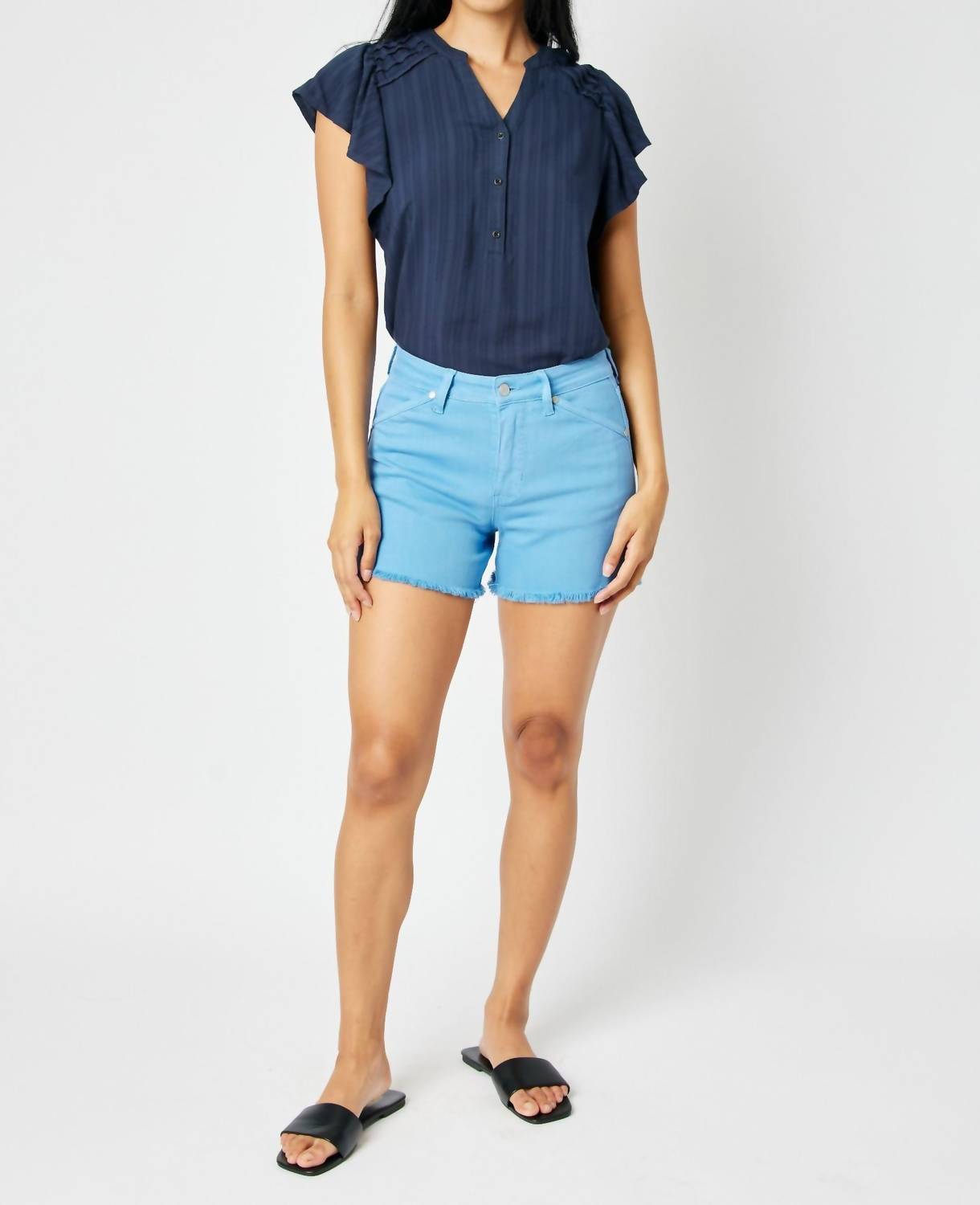 Judy Blue - Mid-rise Garment Dyed Frayed Hem Shorts
