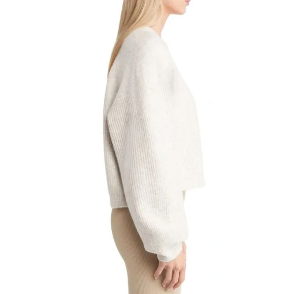 Topshop Women's Grey Marl Mixed Stitch Balloon Sleeve Crop Sweater Size X-Small