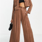 Topshop Stripe Wide Leg Trousers In Brown Size 10 Us