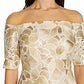 Adrianna Papell - Short Sleeve Embroidered Sequined High Low Hem Mesh Dress