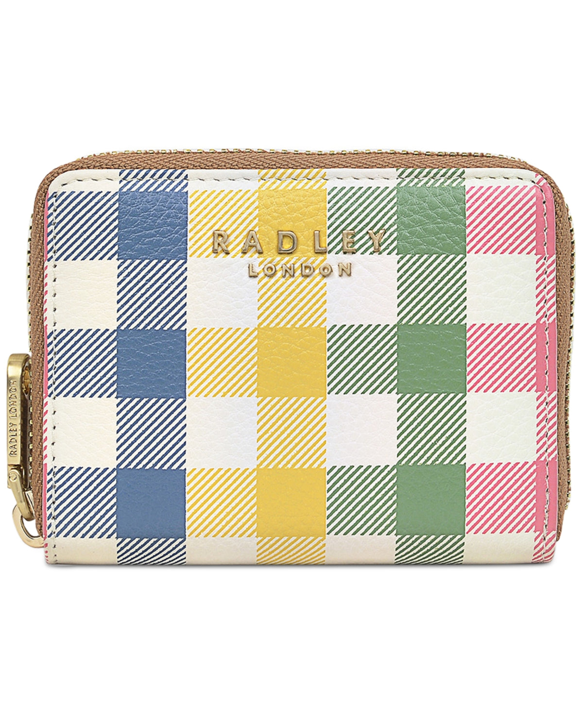 Radley London Women's Gingham Printed Small Leather Zip Around Wallet Brown Size 16