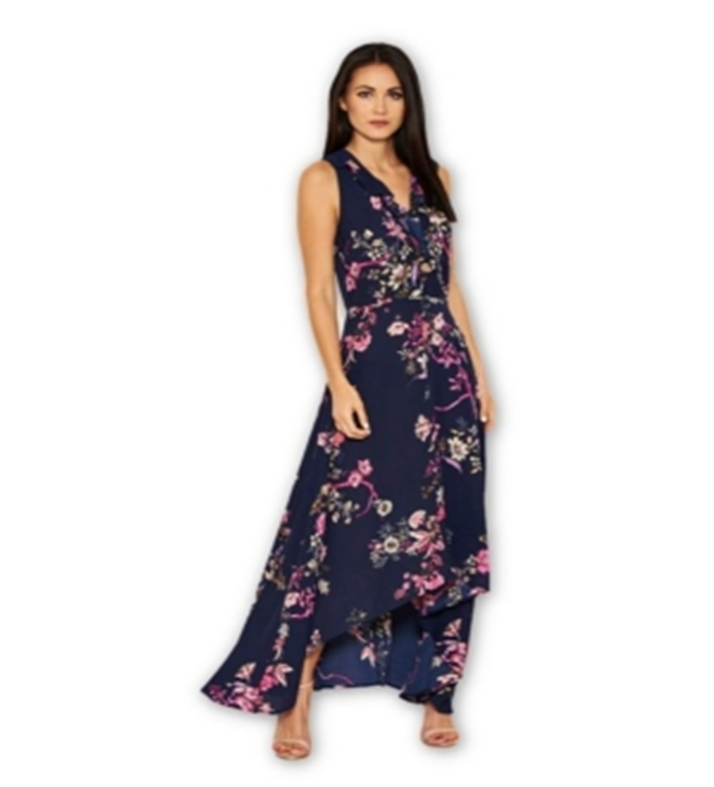 AX Paris Women's Floral Dip Hem Dress Blue Size 8