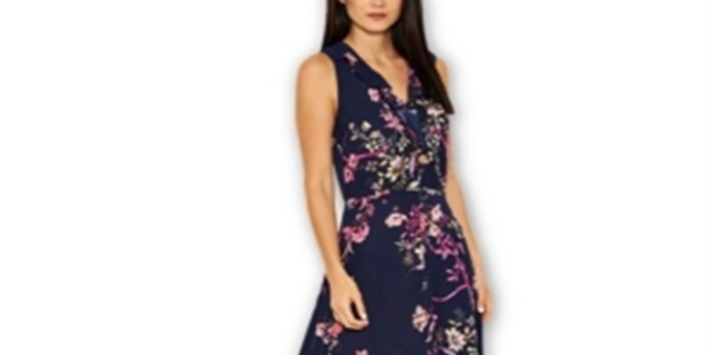 AX Paris Women's Floral Dip Hem Dress Blue Size 8