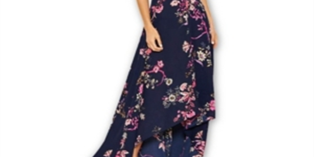 AX Paris Women's Floral Dip Hem Dress Blue Size 8