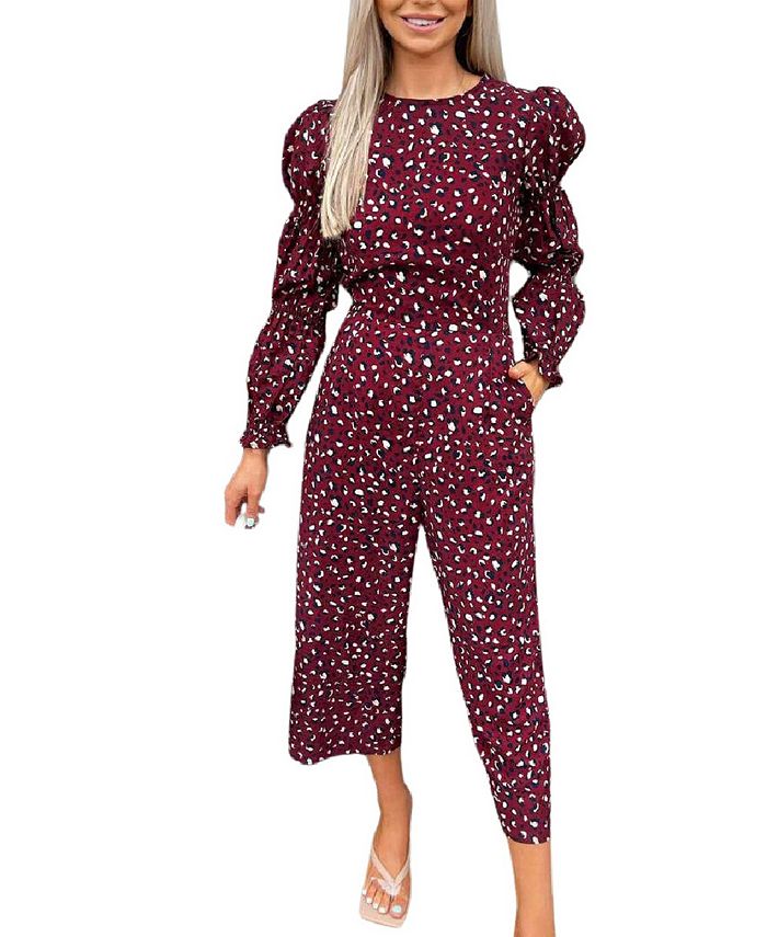 AX Paris Women's Animal Print Elasticated Sleeve Jumpsuit Purple Size 12