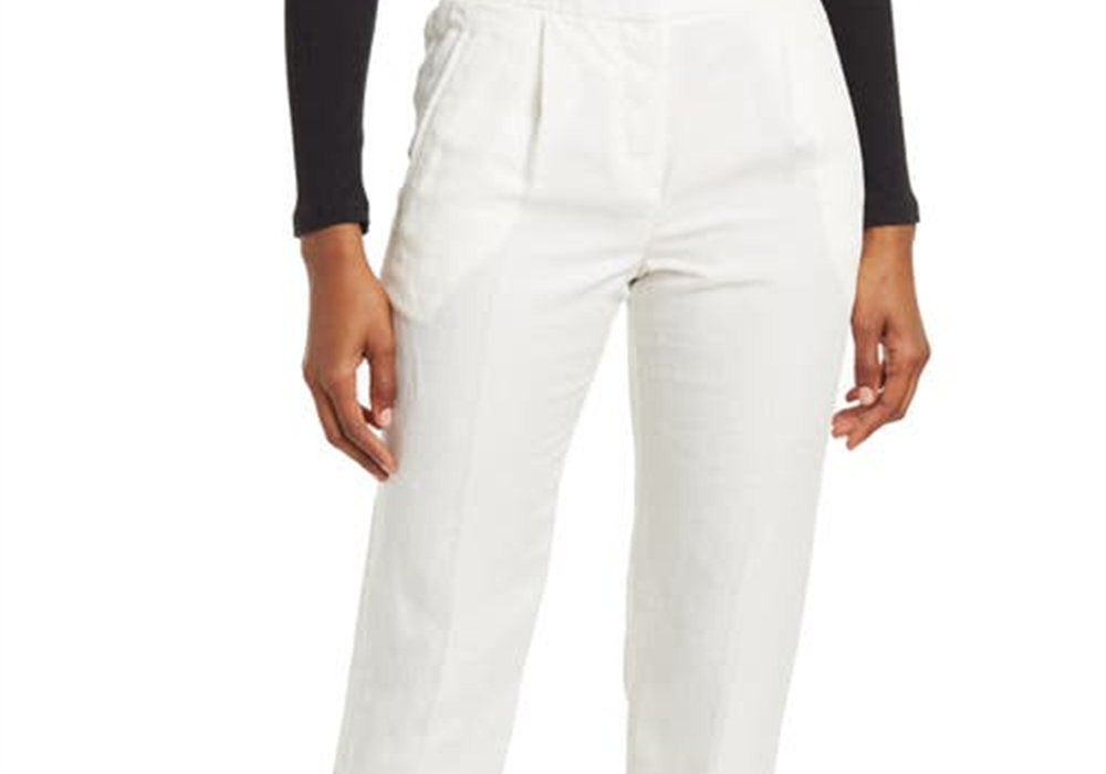 Reiss Lilly Linen Blend Pleated Crop Trousers in White , Size 6 Us